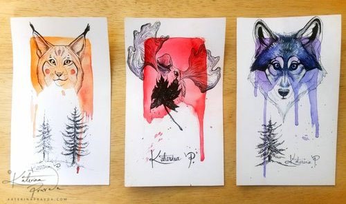 Katerina Pravda Original Art animal series watercolor ink painting drawing wall artWM.jpg