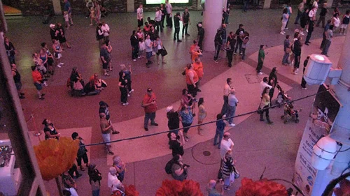 the Fremont Street Experience in Las Vegas consists of ten minute long music videos shown on a canopy and attracts a large crowd of tourists every evening. (image and text courtesy the artist and Lauranapier.com) See the video here