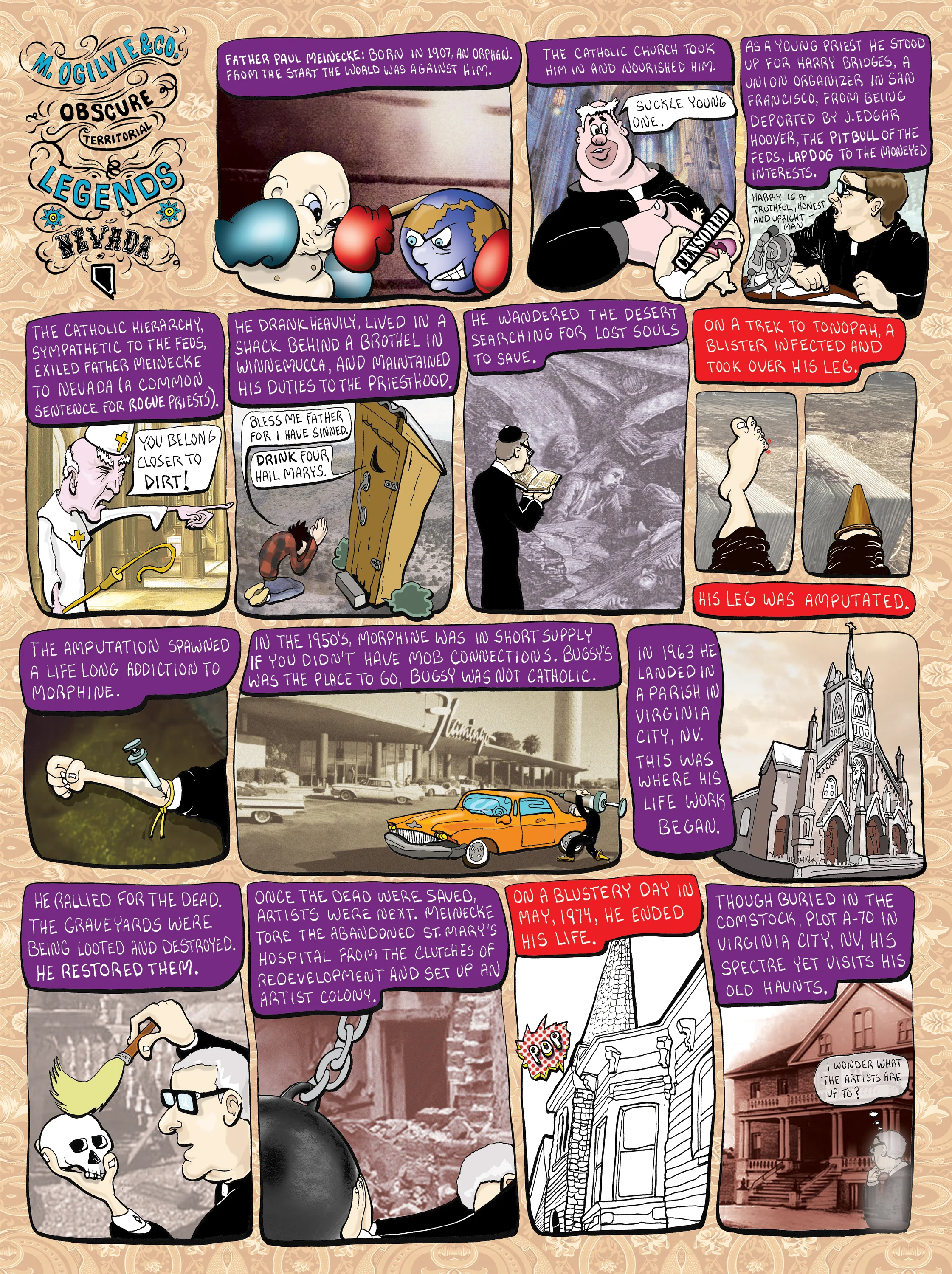 Michael Ogilvie, Territorial Legends, Father Meinecke , pen and ink, originally Appeared in Desert Companion magazine. 