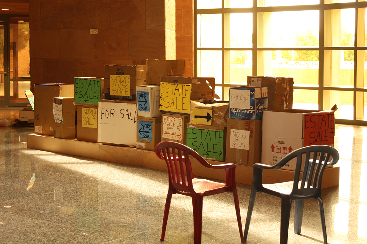Marc Dombrosky, installation, You want light to pass through objects and furniture , at the Clark County Government Center in Las Vegas, 2010. Image Shannon Eakins.