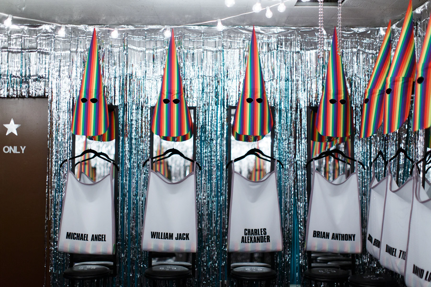 Jeffrey Augustine Songco, Society of 23’s Locker Dressing Room, 2017. Mixed-media installation. Exhibited at the City Water Building by Richard App Gallery in Grand Rapids, Michigan as part of ArtPrize Nine.