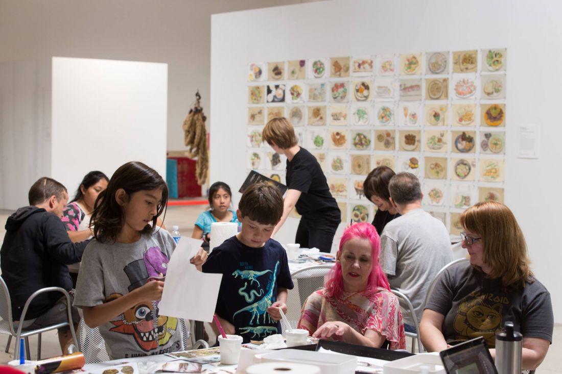 Las Vegas artist JK Russ leads a Community Days collage workshop during Tilting the Basin in downtown Las Vegas, 2017. Image Nevada Museum of Art.