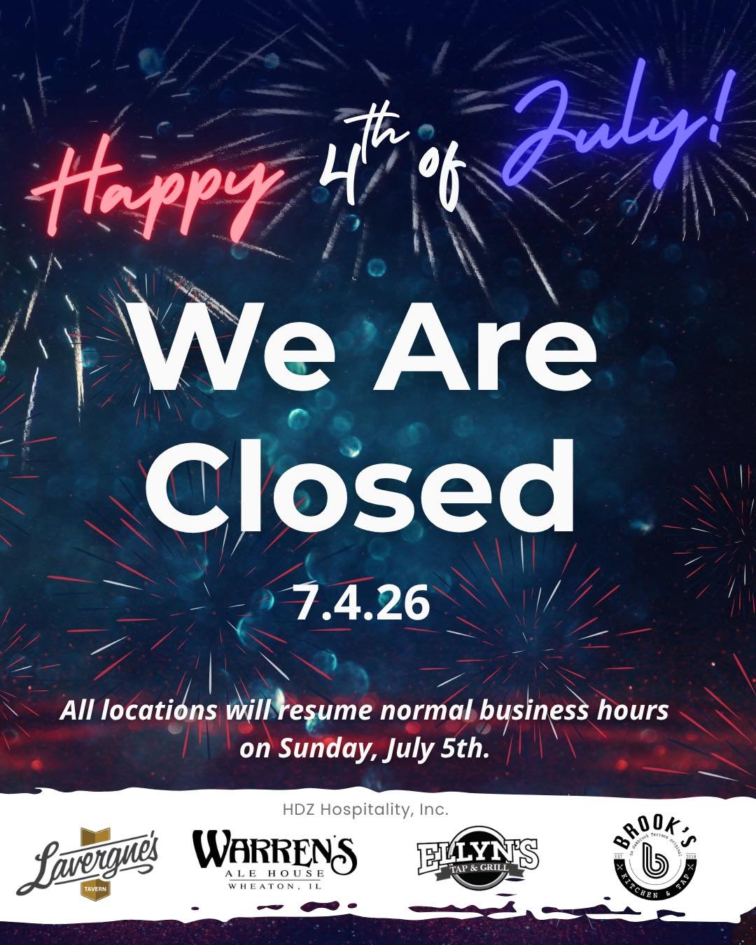 🇺🇸 Happy 4th of July from all of us at Brook's Kitchen &amp; Tap! 🎆🍔🍻

We'll be closed on Saturday, July 4th so our team can celebrate Independence Day with family and friends.

We hope you have a safe, fun, and memorable holiday! We'll be back 