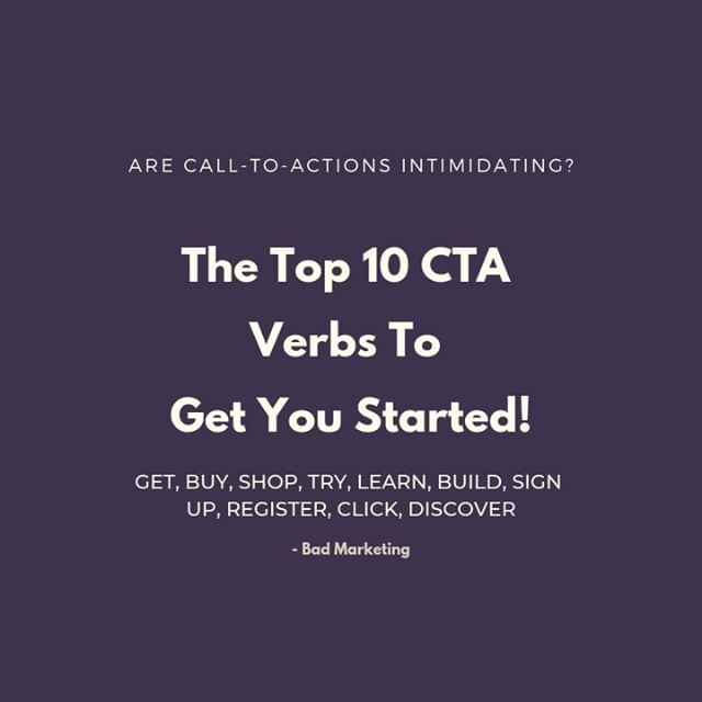 Don't be afraid to be BOLD when you're writing CTA's!⁣⁣
⁣⁣
Use these 10 action-oriented words to get your creative juices flowing.⁣⁣
⁣⁣
GET⁣⁣
BUY⁣⁣
SHOP⁣⁣
TRY⁣⁣
LEARN⁣⁣
BUILD⁣⁣
SIGN UP⁣⁣
REGISTER⁣⁣
CLICK ⁣⁣
DISCOVER⁣⁣
⁣⁣
What's the last CTA that you 