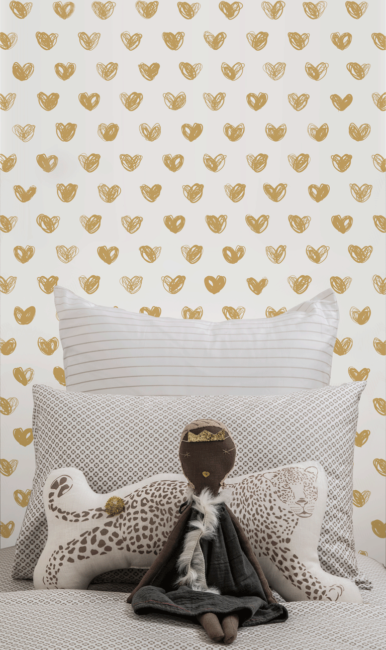 Gold Metallic Love Heart Wallpaper Children's Kids