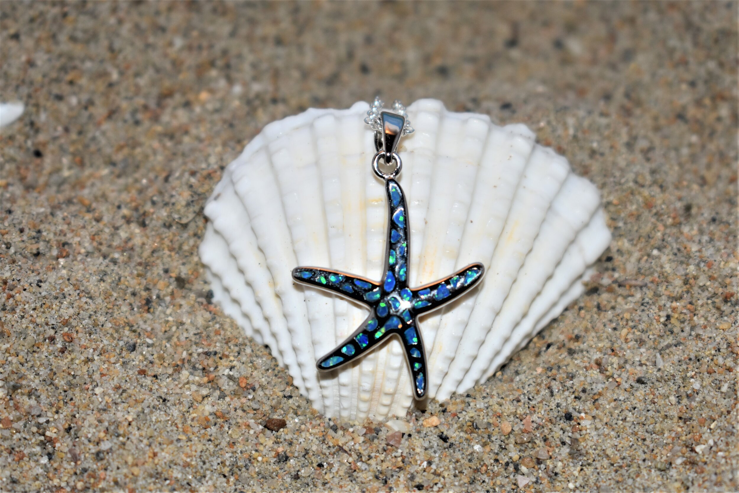 sterling silver opal star fish necklace