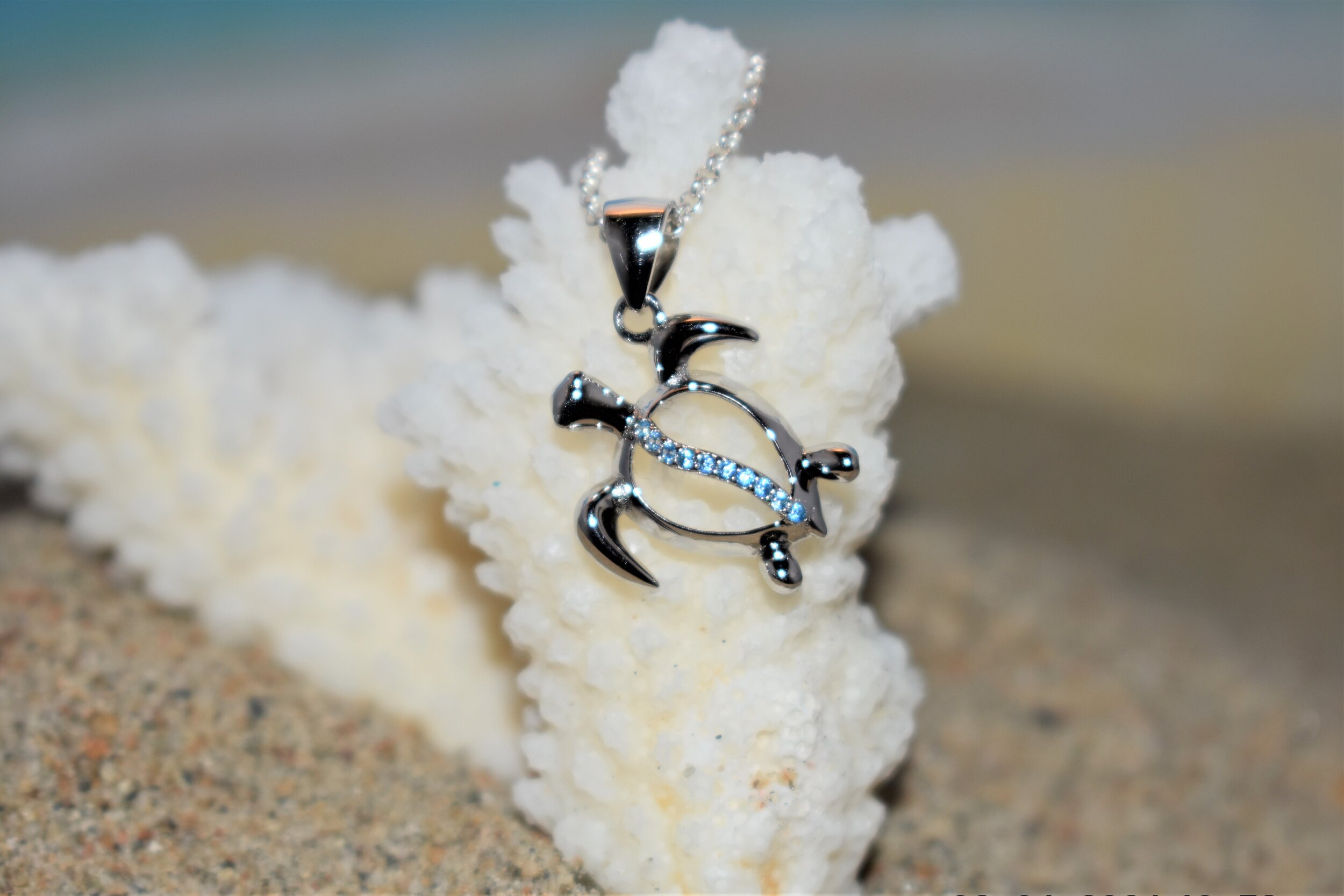 sterling silver blue topaz turtle necklace