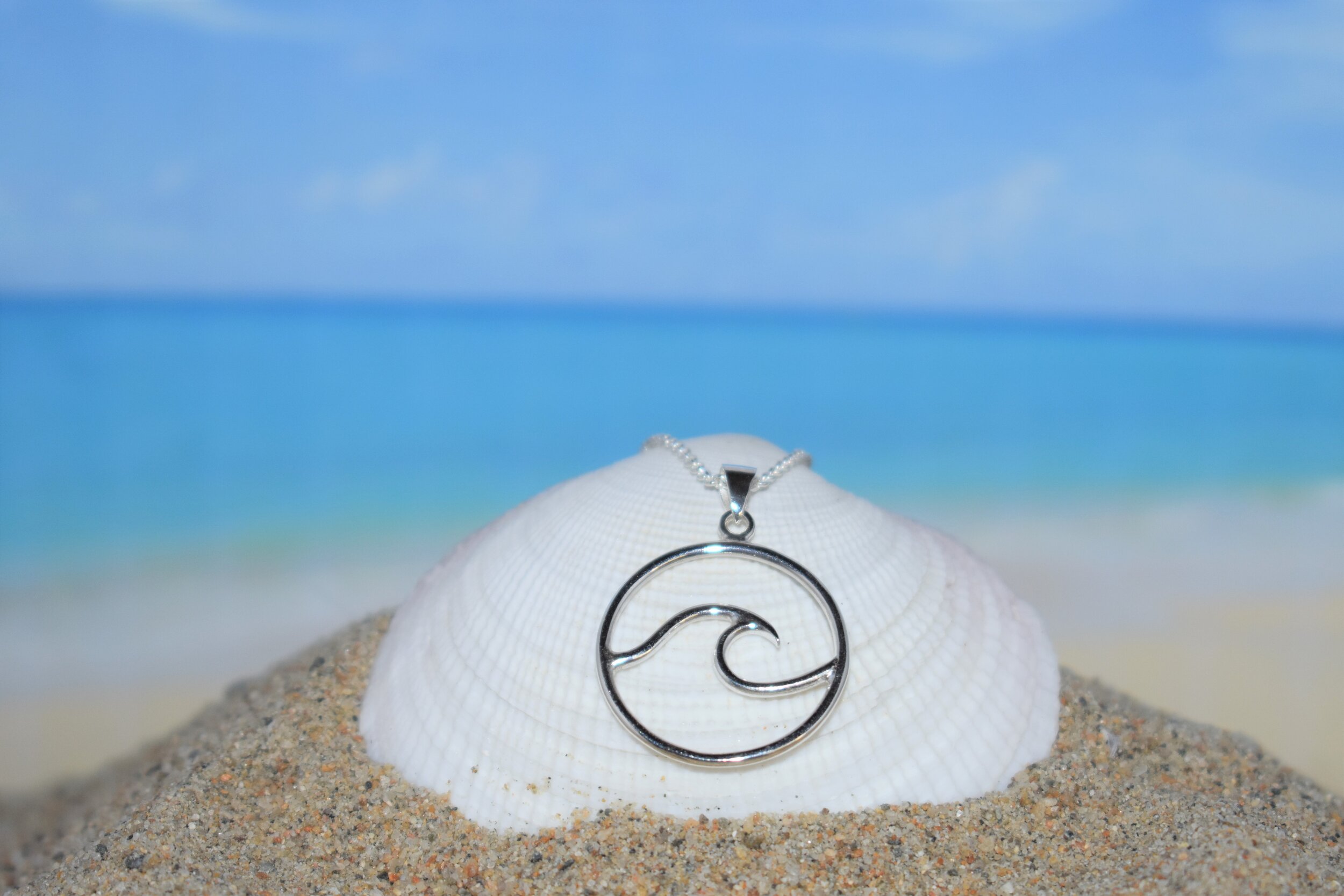 sterling silver large wave necklace
