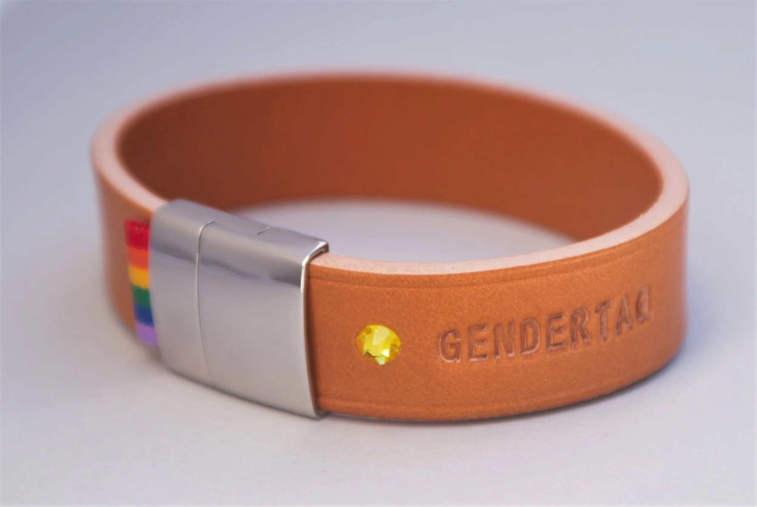 GENDERTAG Tan Leather Pride Bisexual Bracelet LGBTQ+ Jewellery