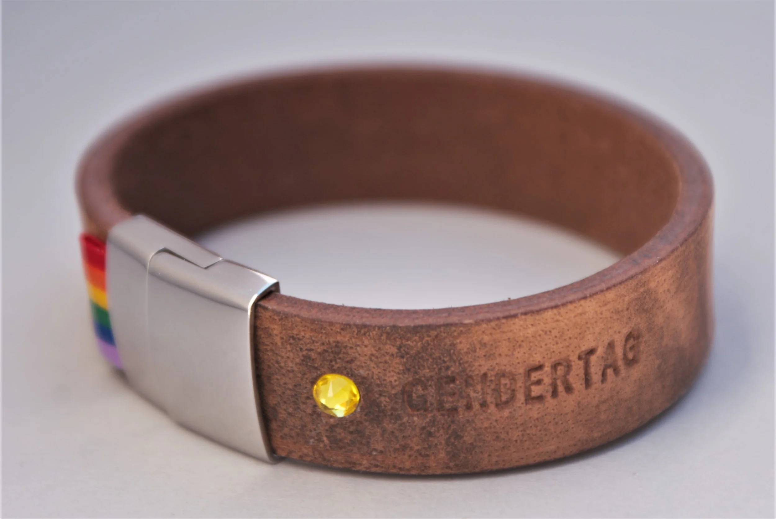 GENDERTAG Brown Leather Pride Bisexual Bracelet LGBTQ+ Jewellery