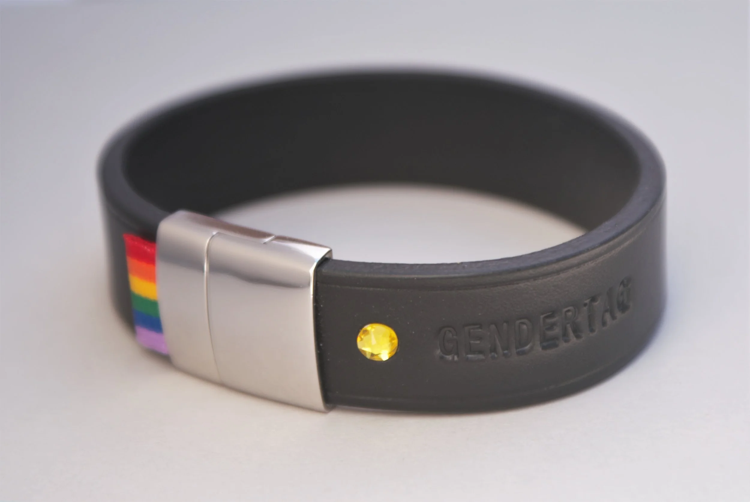 GENDERTAG Black Leather Pride Bisexual Bracelet LGBTQ+ Jewellery
