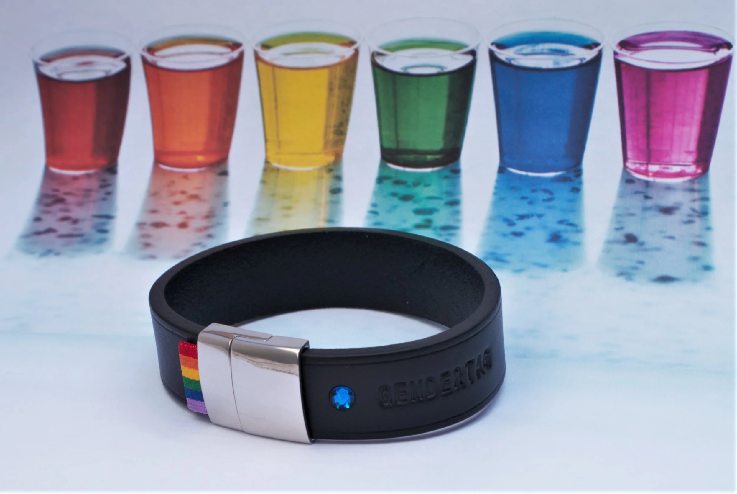 GENDERTAG Black Leather Pride Queer/Questioning Bracelet LGBTQ+ Jewellery