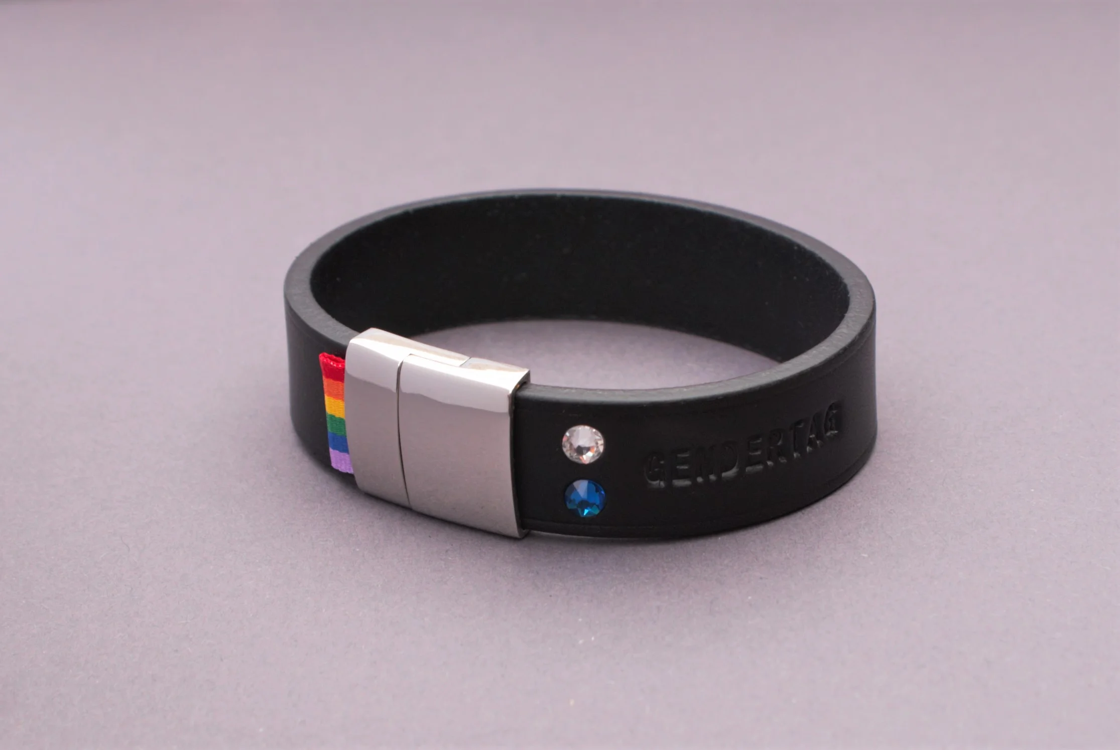 GENDERTAG Black Leather Pride Queer/Questioning in a Relationship Bracelet LGBTQ+ Jewellery