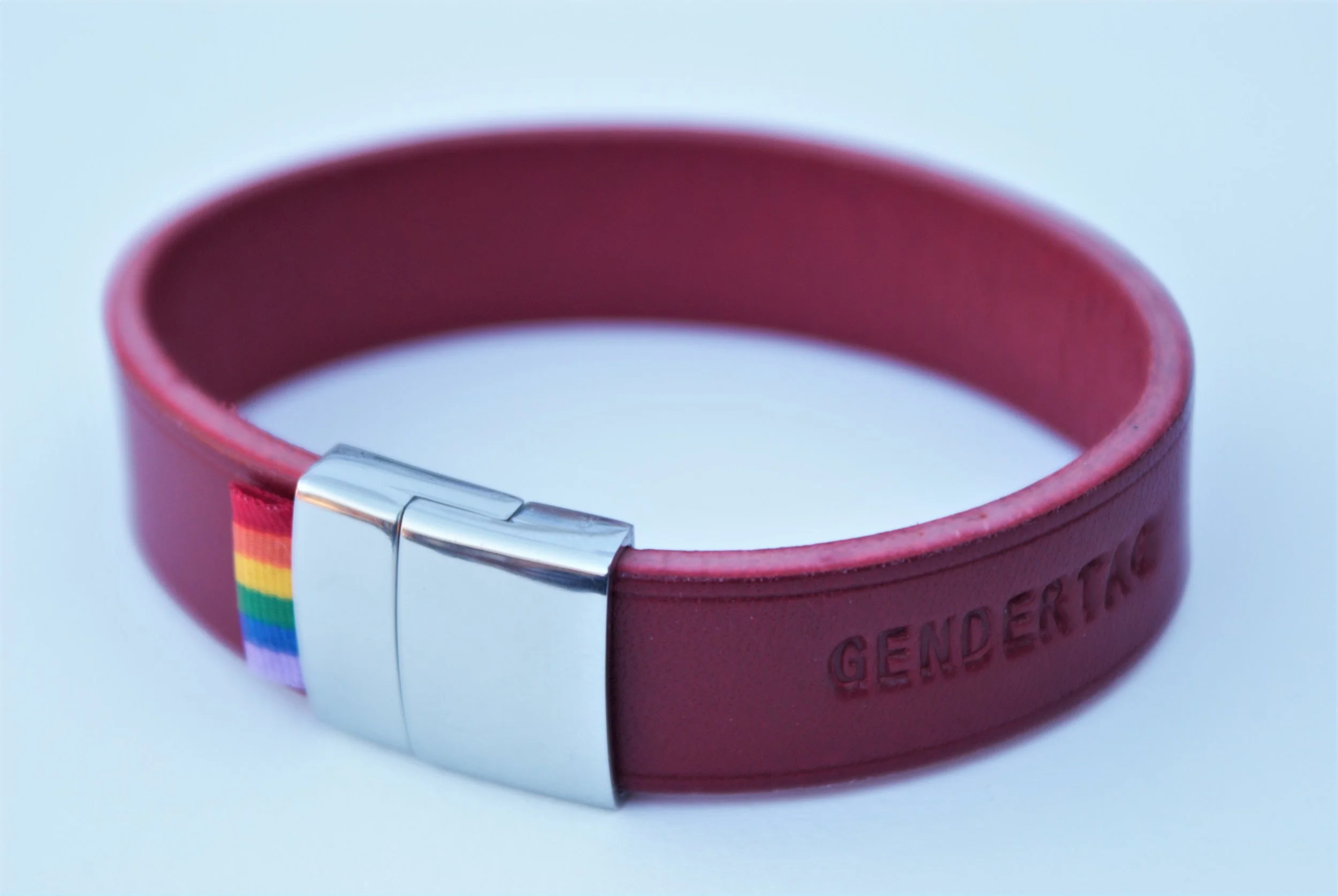 GENDERTAG Red Leather Pride Ally Bracelet LGBTQ Jewellery