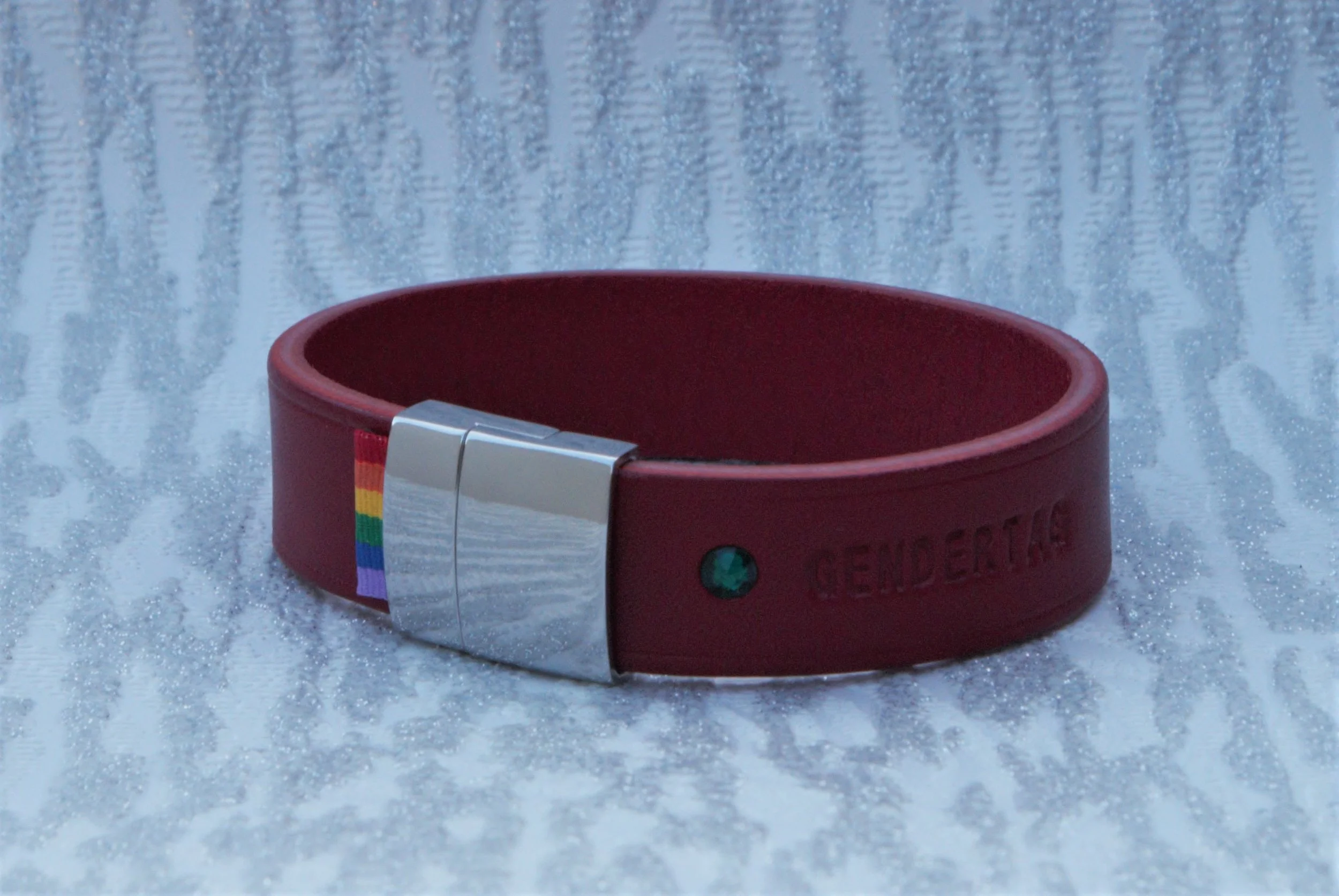 GENDERTAG Red Leather Pride Transgender Bracelet LGBTQ+ Jewellery