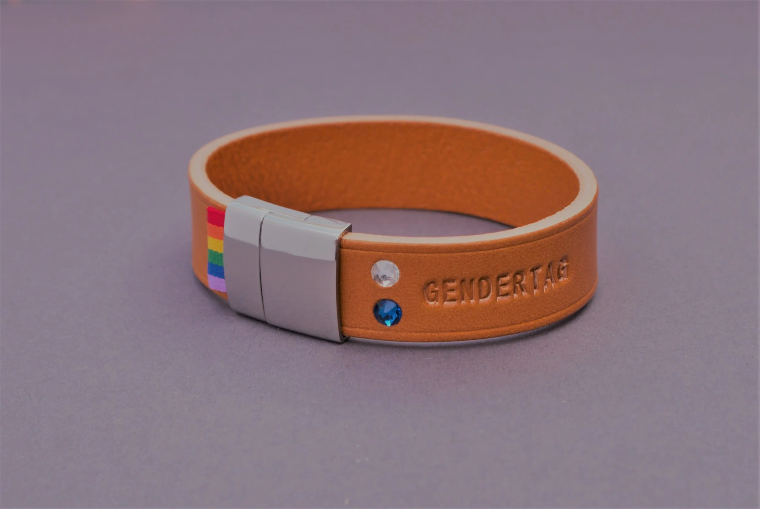 GENDERTAG Tan Leather Pride Queer/Questioning in a Relationship Bracelet LGBTQ+ Jewellery