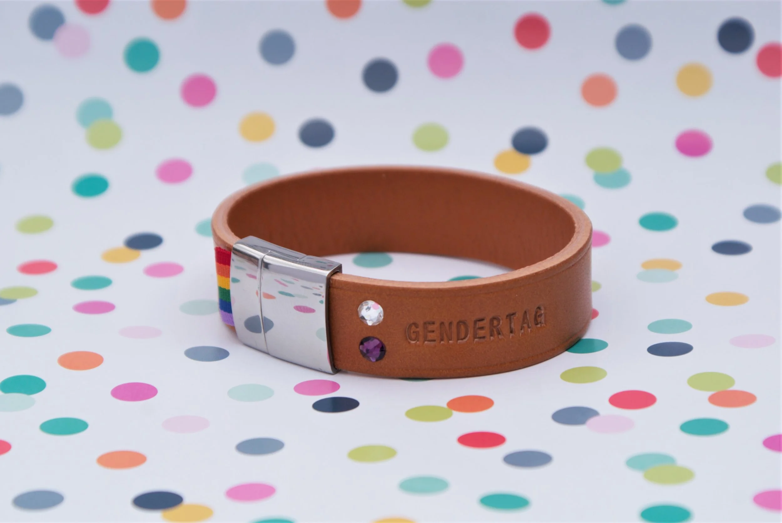 GENDERTAG Tan Leather Pride "Plus" in a Relationship Bracelet LGBTQ+ Jewellery
