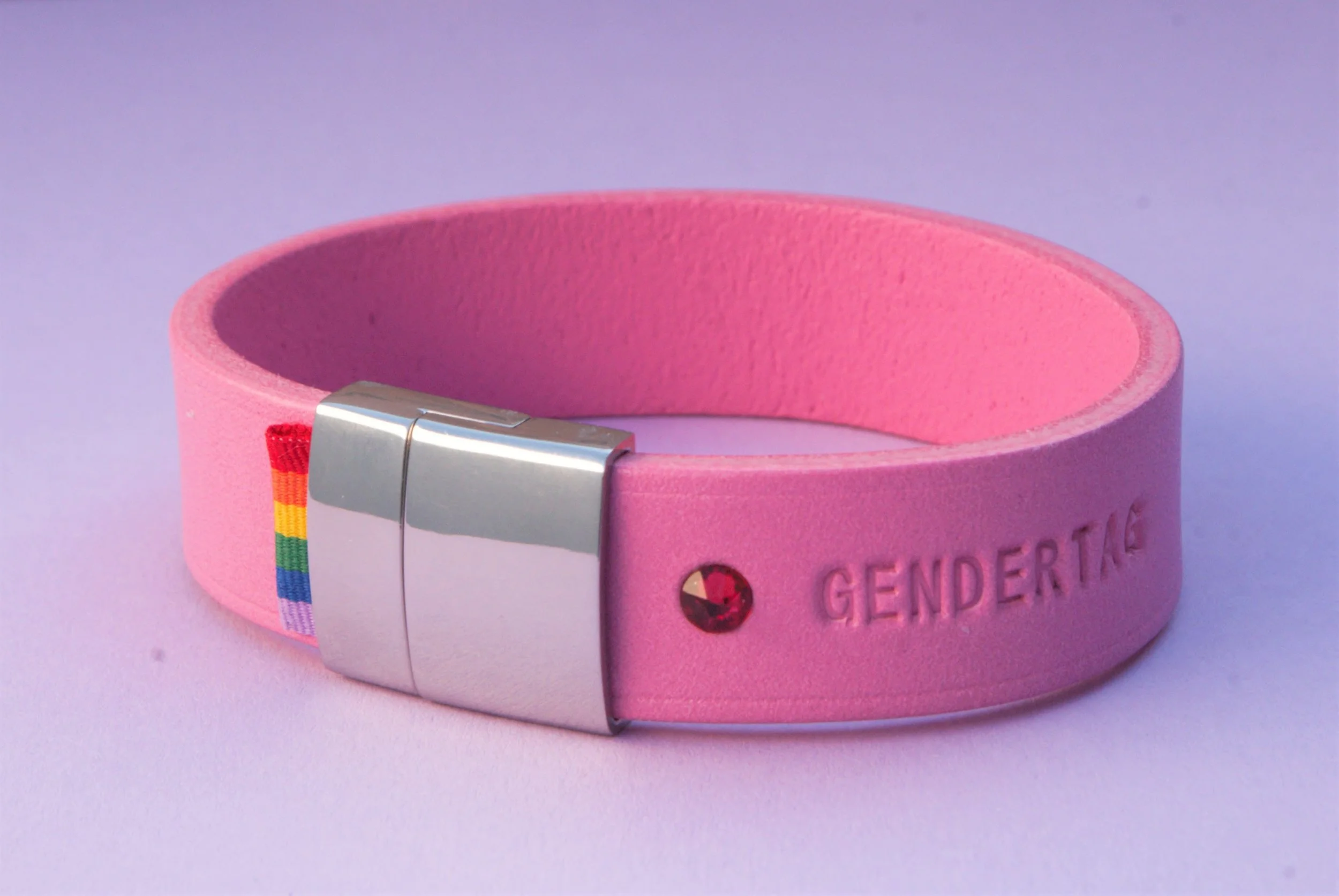 GENDERTAG Pink Leather Pride Lesbian Bracelet LGBTQ+ Jewellery