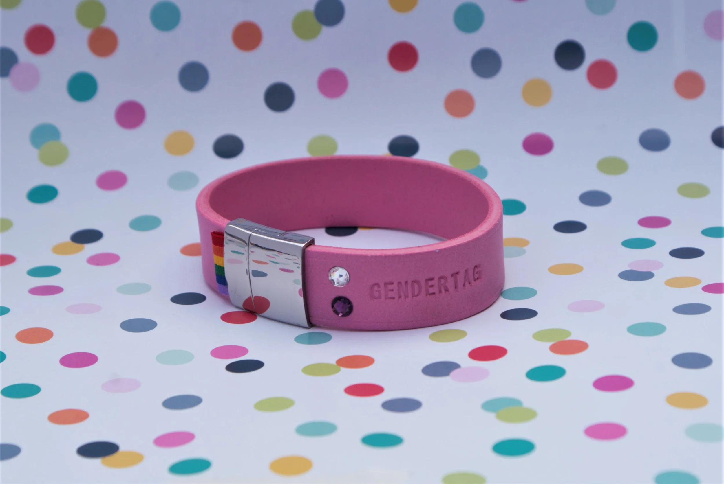 GENDERTAG Pink Leather Pride "Plus" in a Relationship Bracelet LGBTQ+ Jewellery
