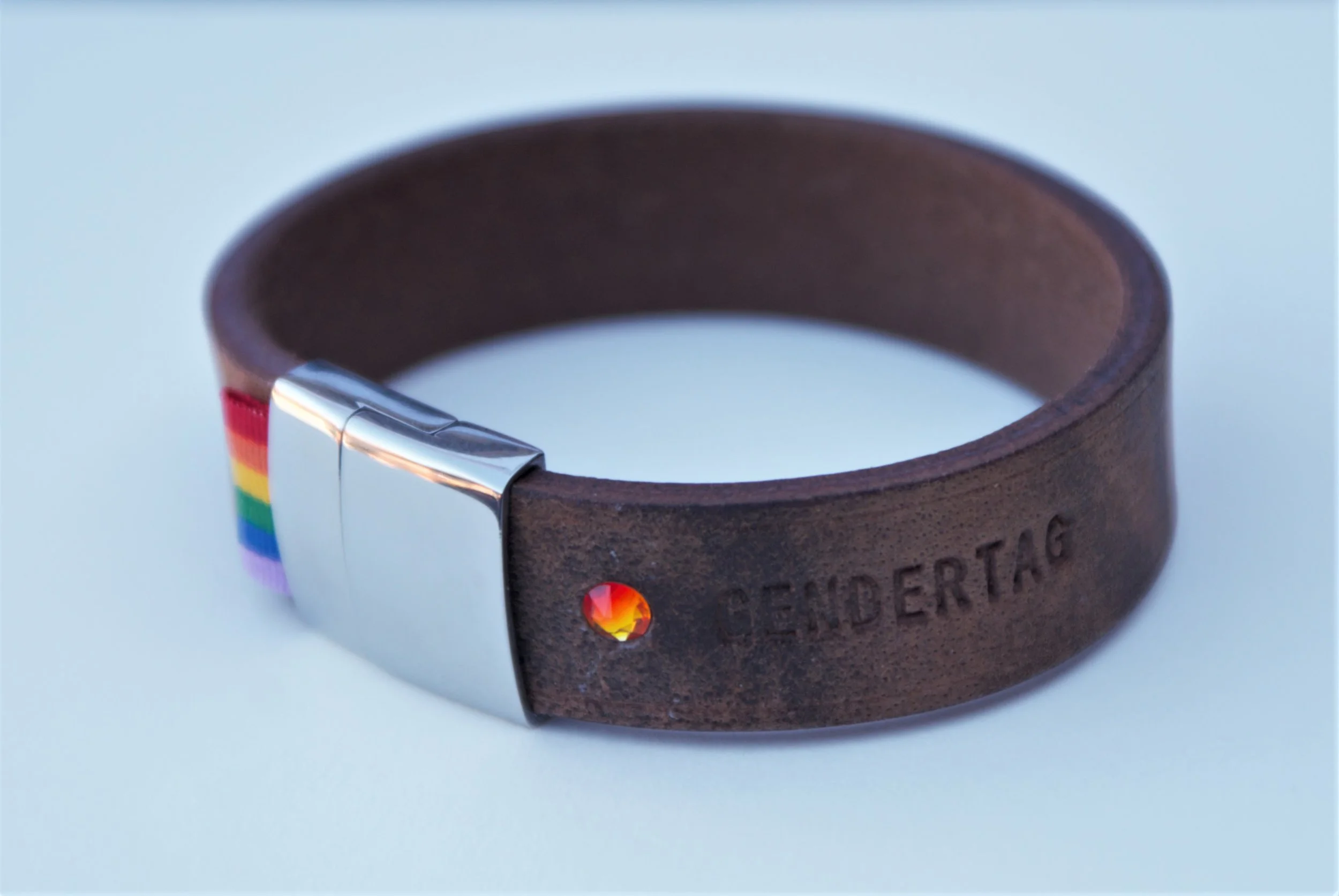 GENDERTAG Brown Leather Pride Gay Bracelet LGBTQ+ Jewellery