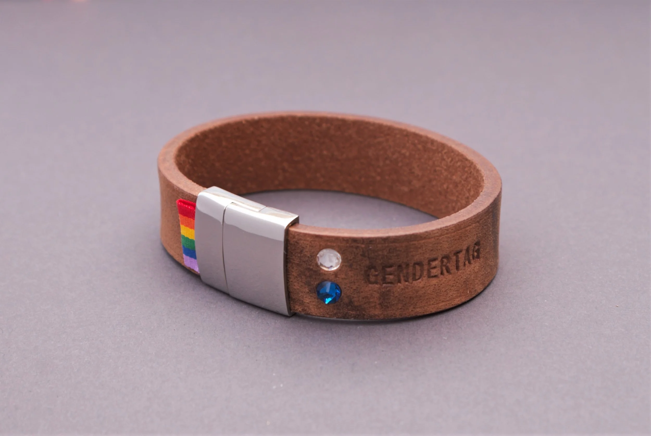 GENDERTAG Brown Leather Pride Queer/Questioning in a Relationship Bracelet LGBTQ+ Jewellery