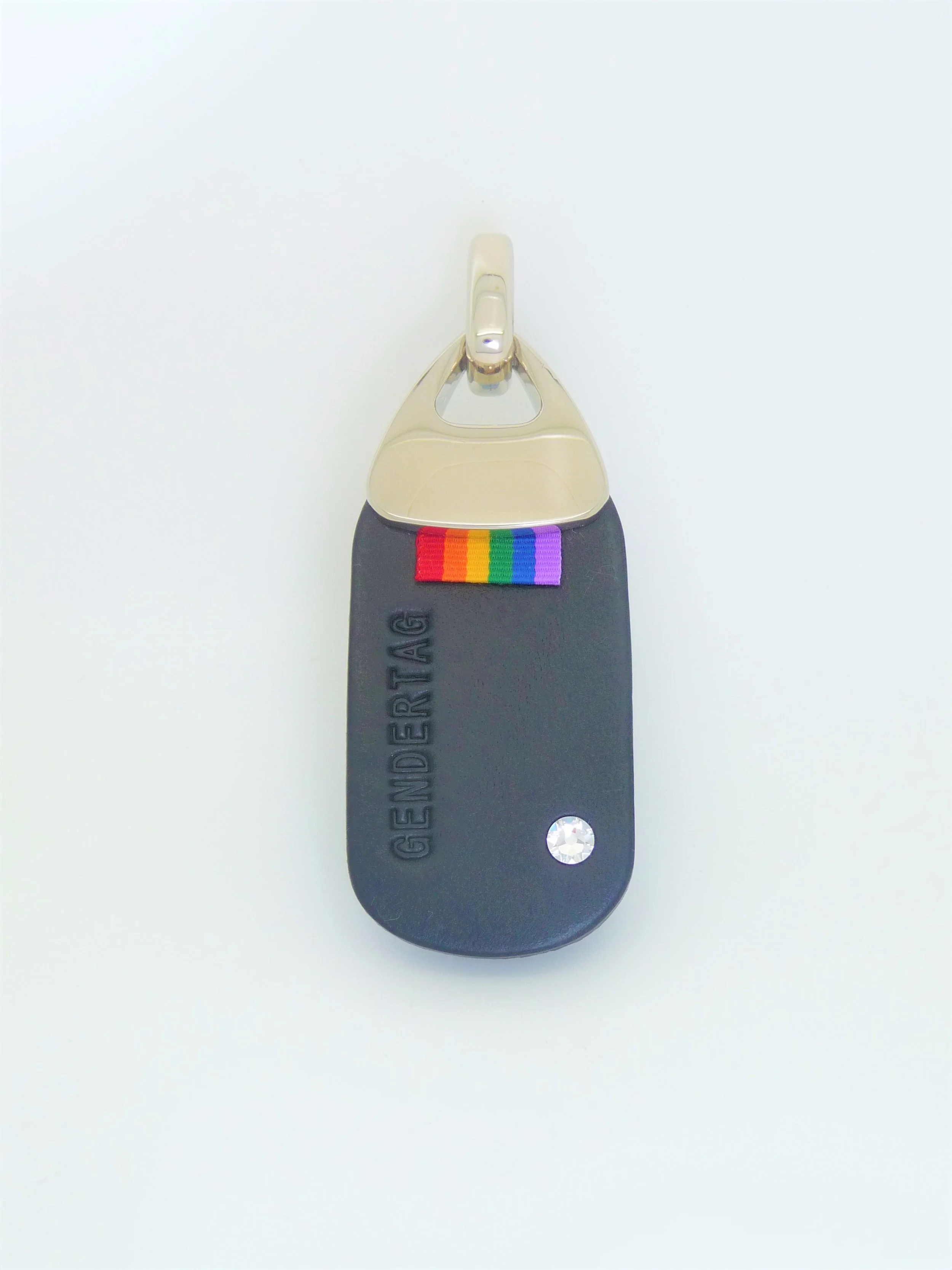 GENDERTAG Black Leather Pride In a Relationship Clear Crystal Tag LGBTQ+