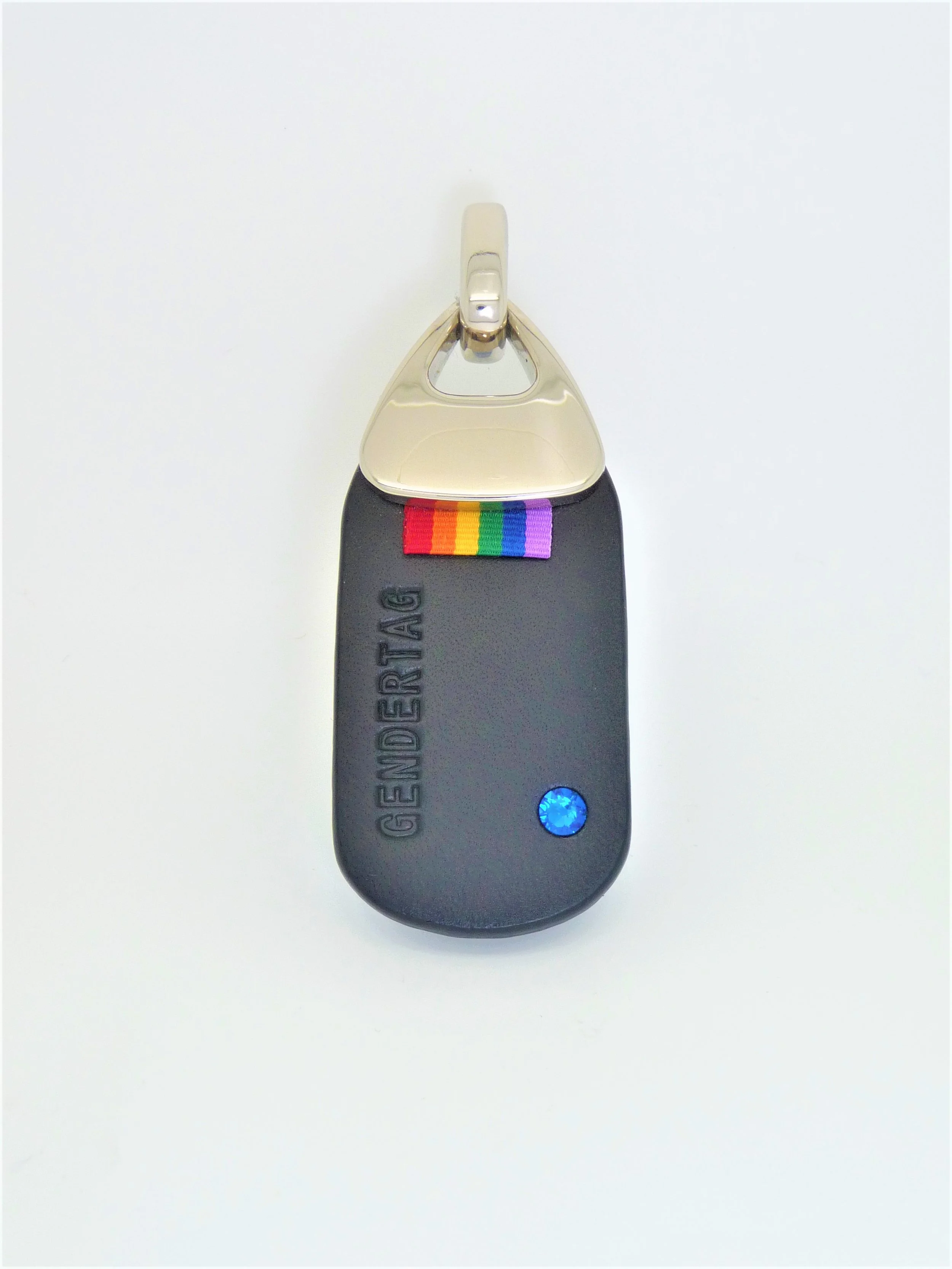 GENDERTAG Black Leather Pride Queer/Questioning Blue Crystal Tag LGBTQ+