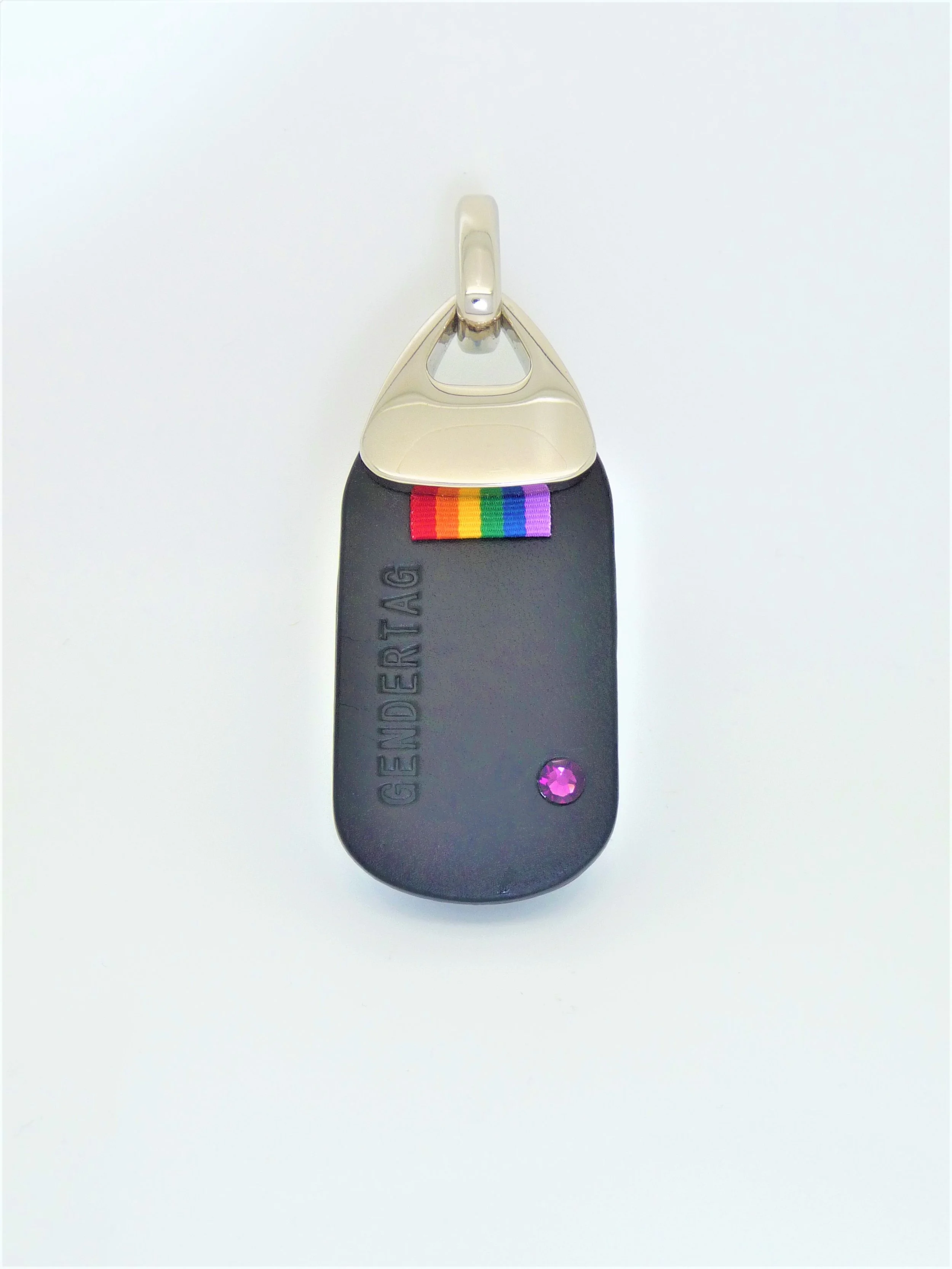 GENDERTAG Black Leather Pride Plus+ Violet Crystal Tag LGBTQ+