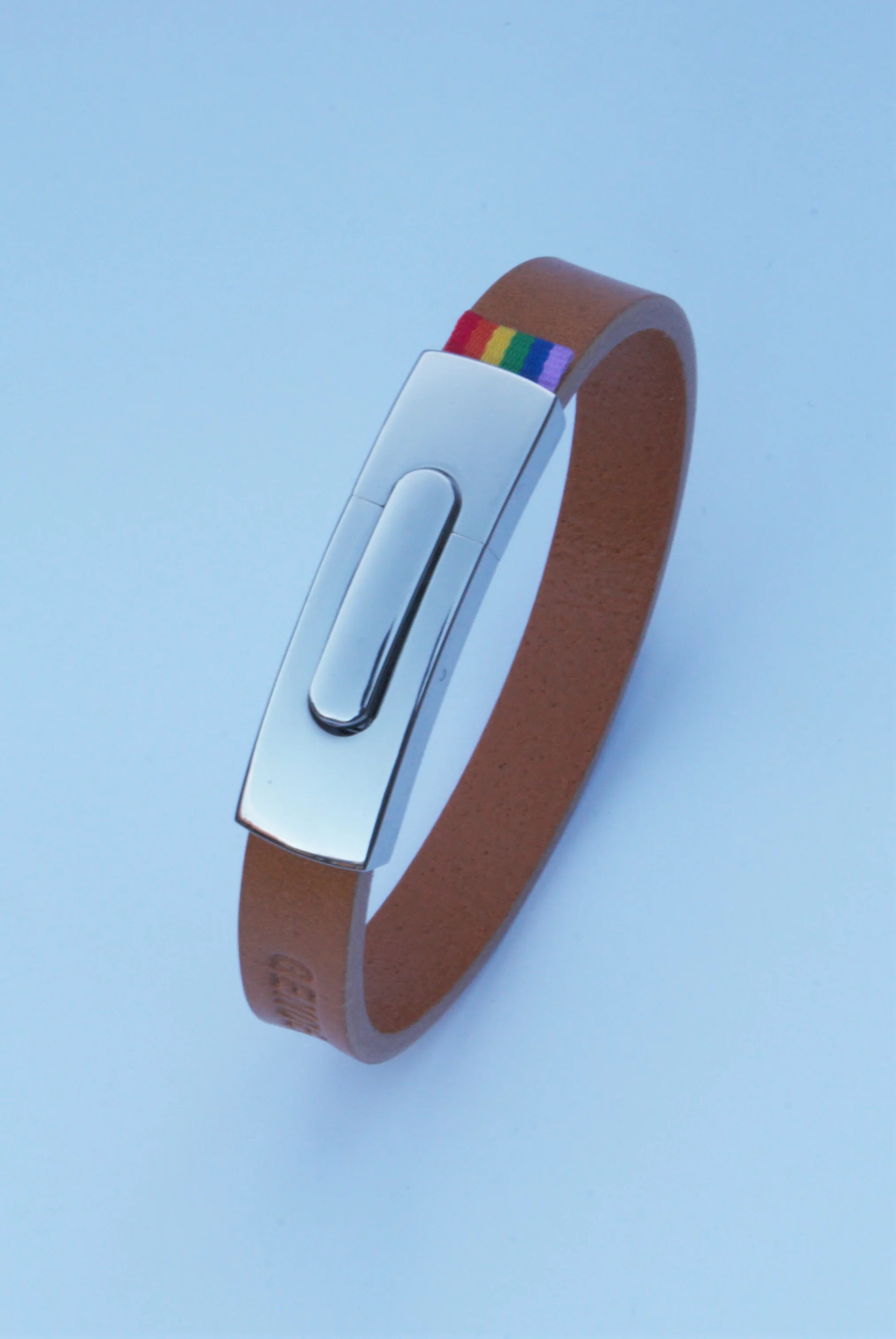 GENDERTAG Slim Tan Leather Pride Ally Bracelet LGBTQ+ Jewellery
