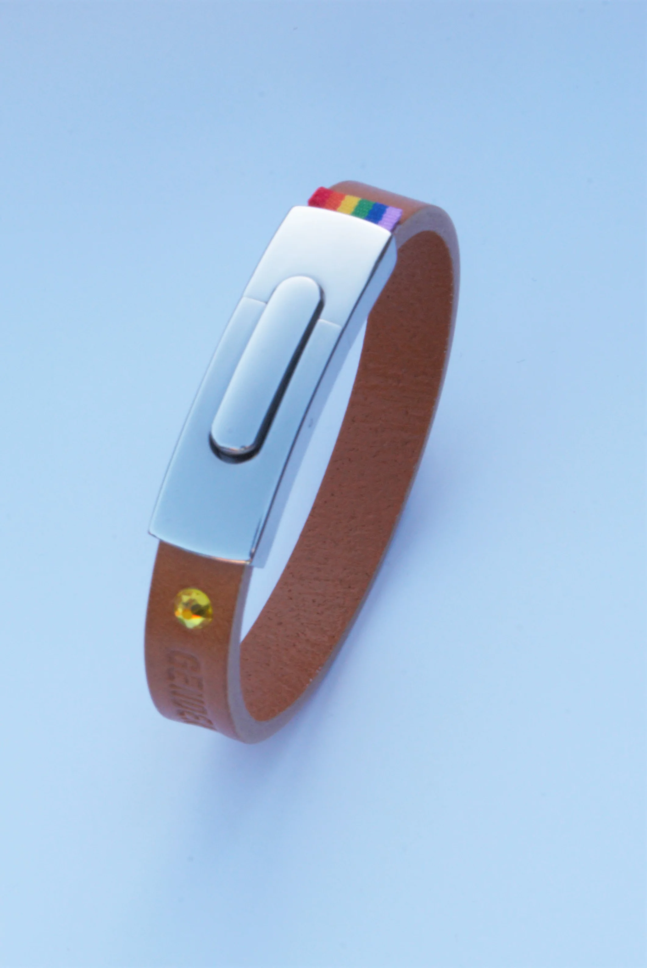 GENDERTAG Slim Tan Leather Pride Bisexual Bracelet LGBTQ+ Jewellery