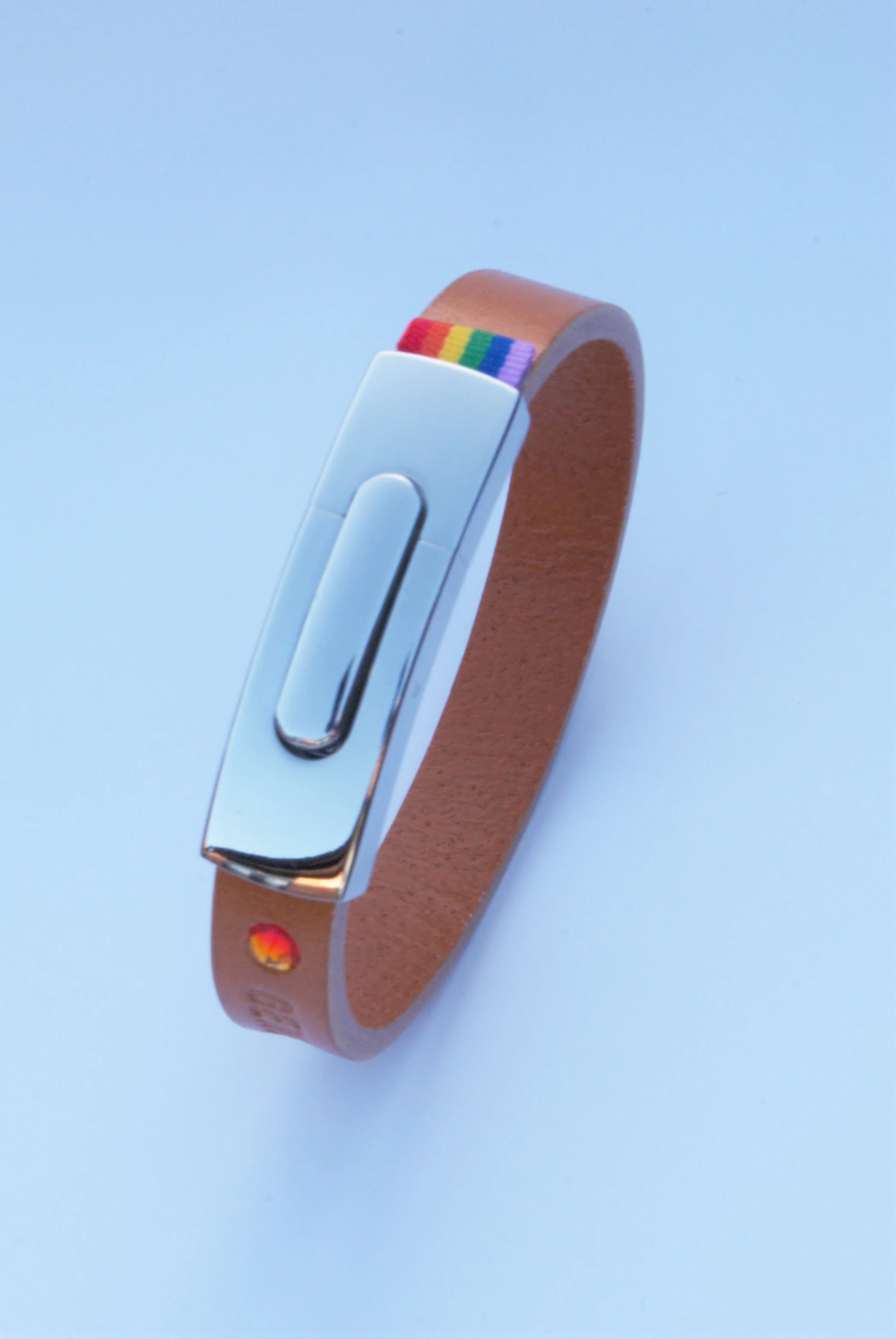 GENDERTAG Slim Tan Leather Pride Gay Bracelet LGBTQ+ Jewellery