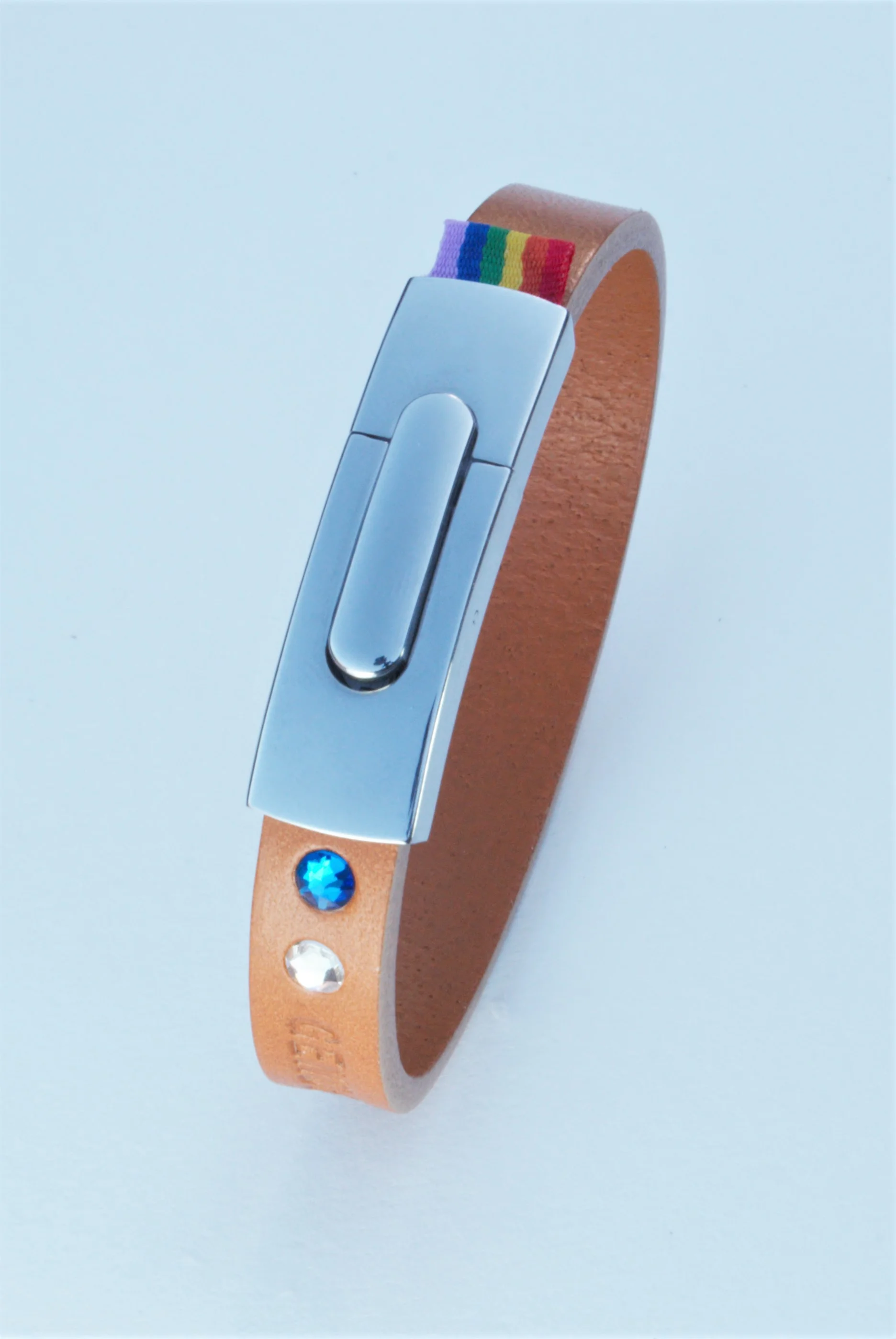 GENDERTAG Slim Tan Leather Pride Queer/Questioning in a relationship Bracelet LGBTQ+ Jewellery