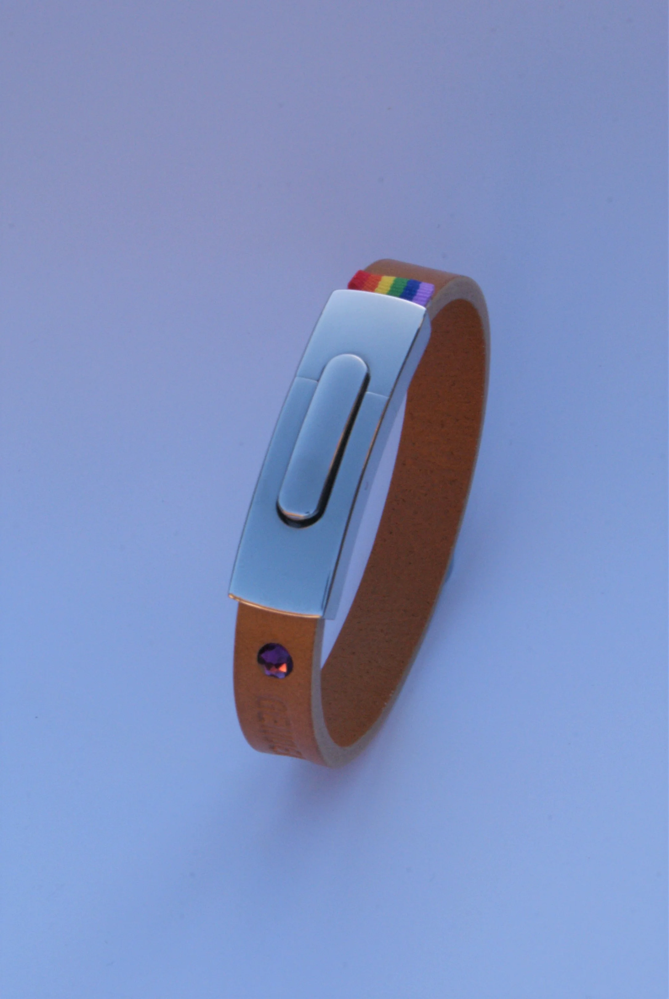GENDERTAG Slim Tan Leather Pride Plus+ Bracelet LGBTQ+ Jewellery