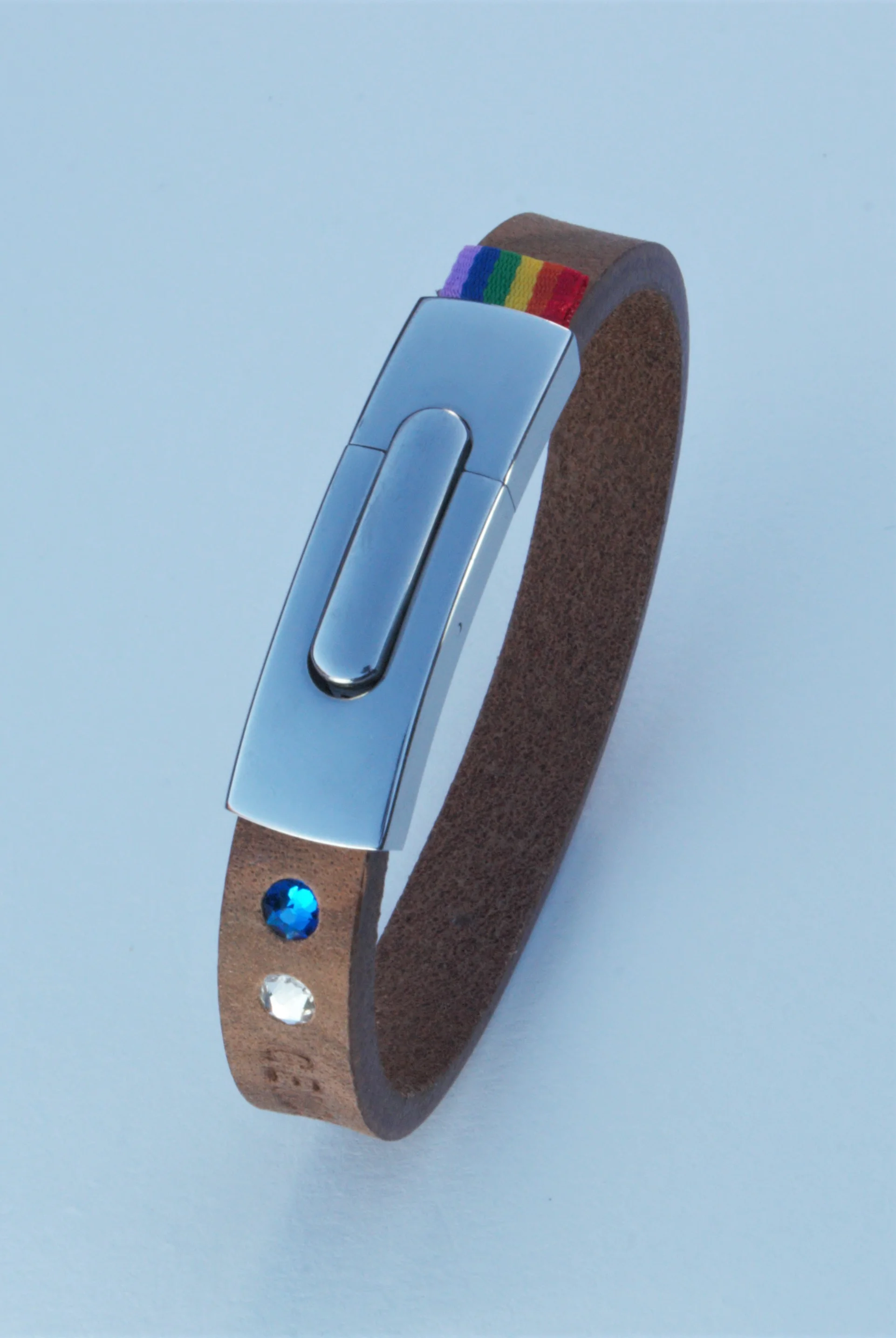 GENDERTAG Slim Brown Leather Pride Queer/Questioning in a relationship Bracelet LGBTQ+ Jewellery