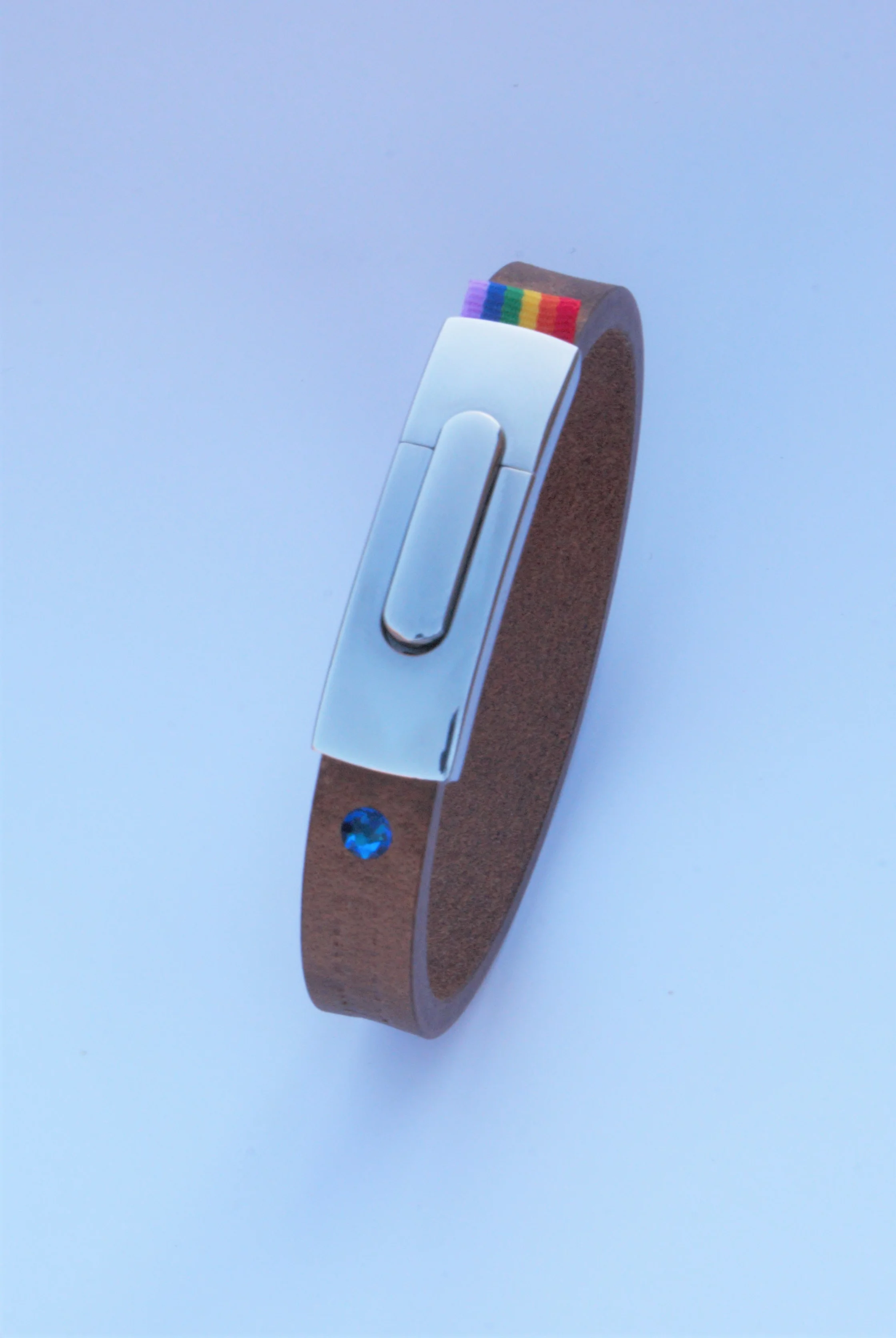 GENDERTAG Slim Brown Leather Pride Queer/Questioning Bracelet LGBTQ+ Jewellery