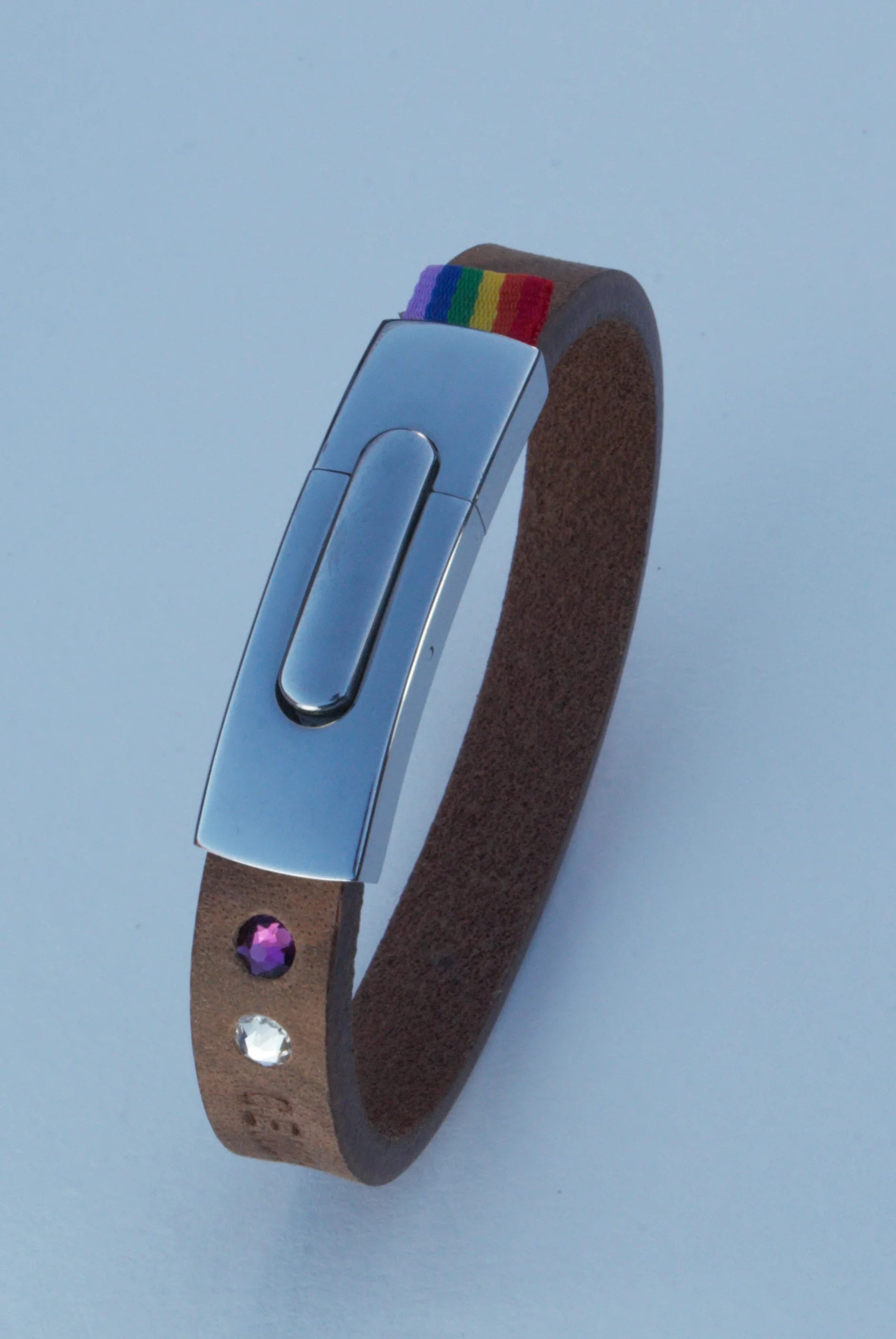 GENDERTAG Slim Brown Leather Pride Plus+ in a Relationship Bracelet LGBTQ+ Jewellery