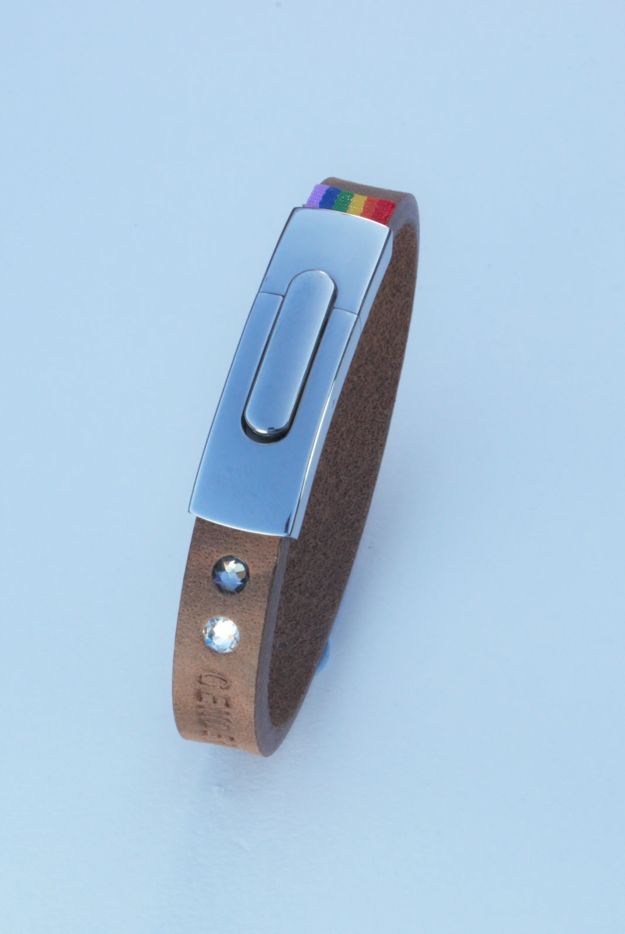 GENDERTAG Slim Brown Leather Pride Straight in a relationship Bracelet LGBTQ+ Jewellery