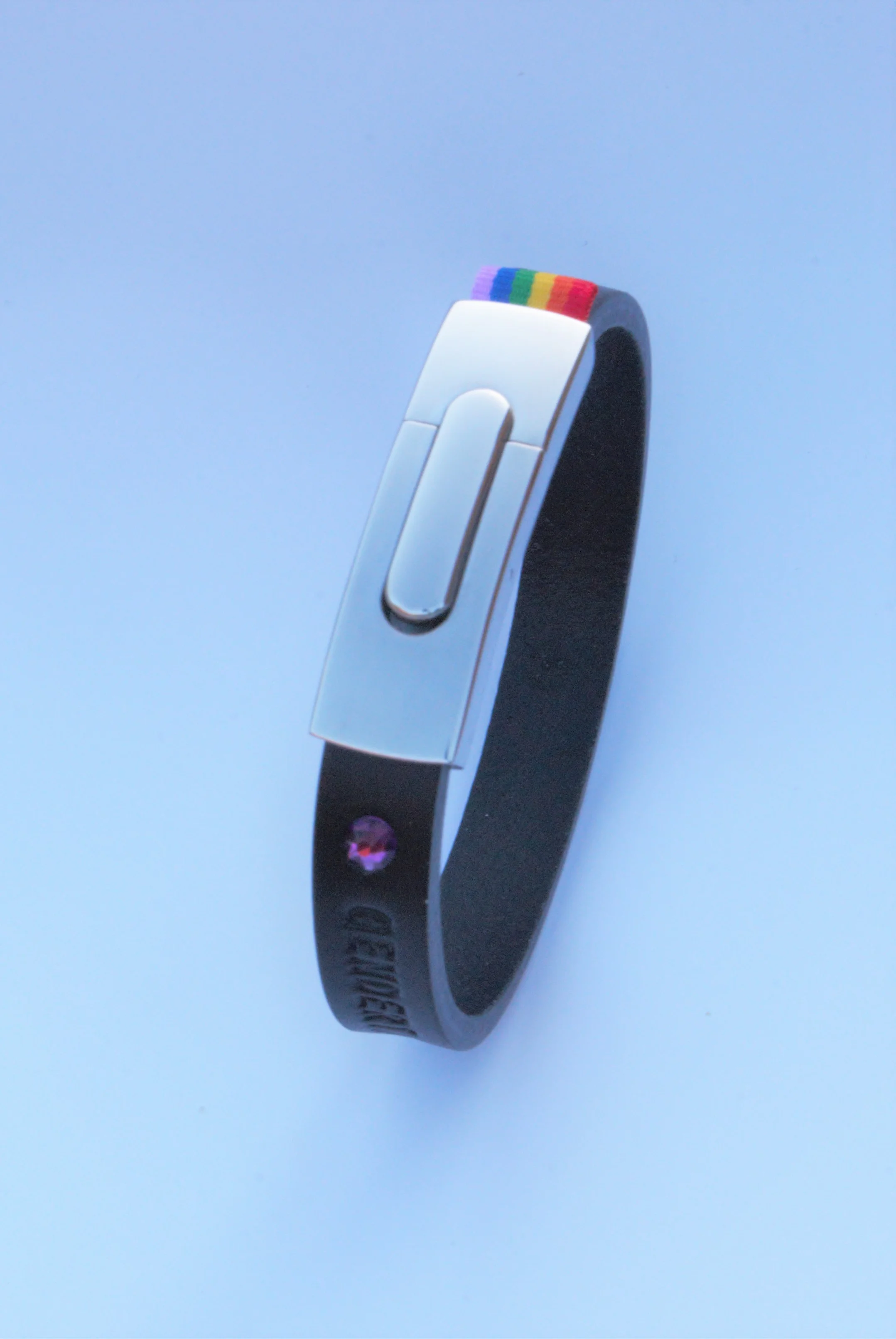 GENDERTAG Slim Black Leather Pride Plus+ Bracelet LGBTQ+ Jewellery