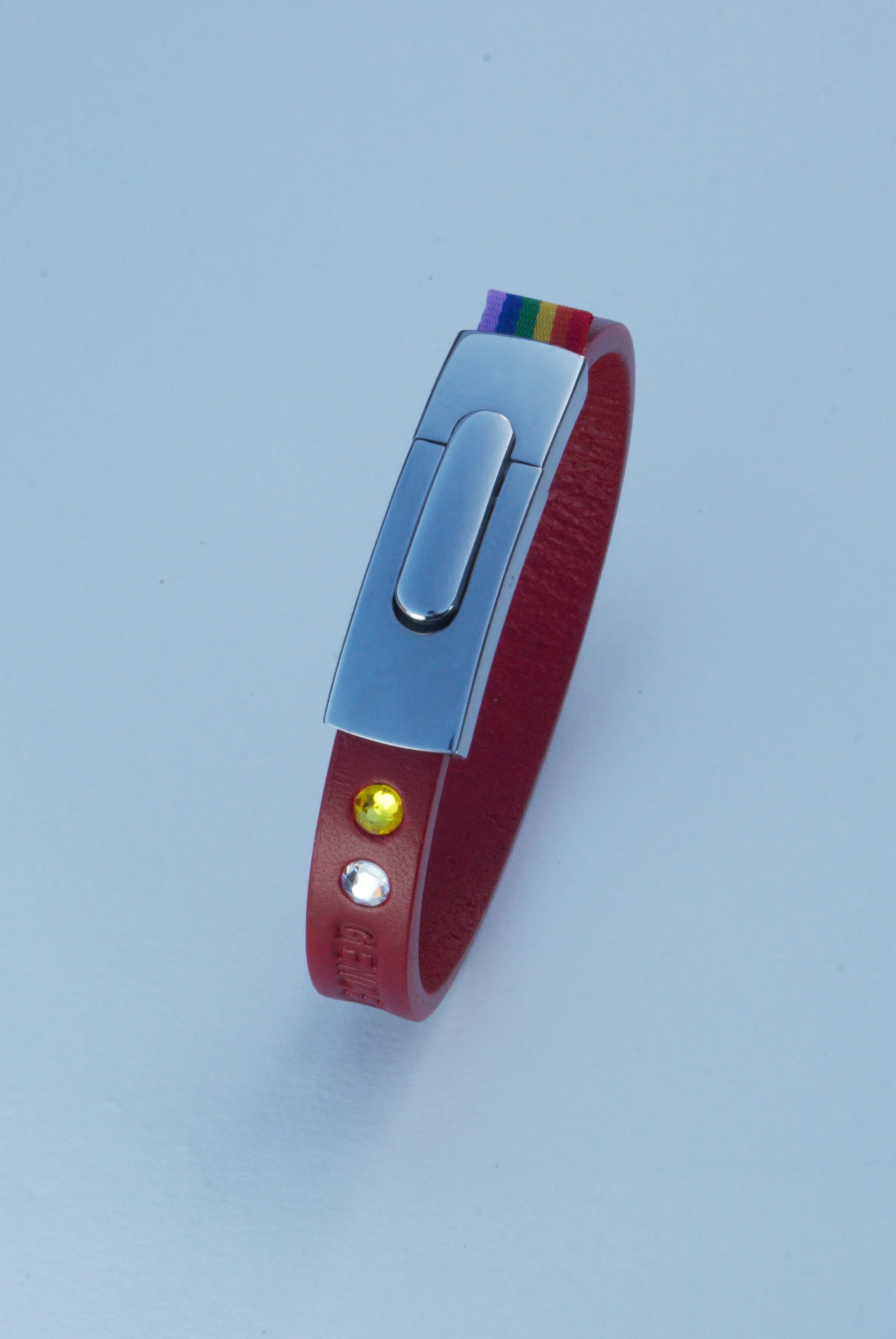 GENDERTAG Slim Red Leather Pride Bisexual in a relationship Bracelet LGBTQ+ Jewellery