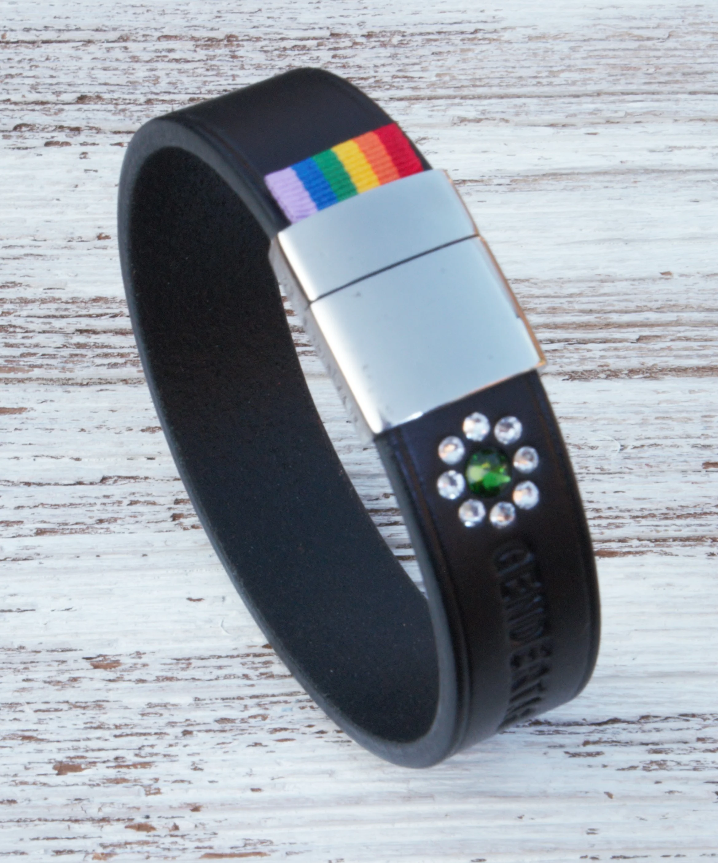 GENDERTAG Black Leather Pride Transgender in a Relationship Daisy Bracelet LGBTQ+ Jewellery - handmade in the UK