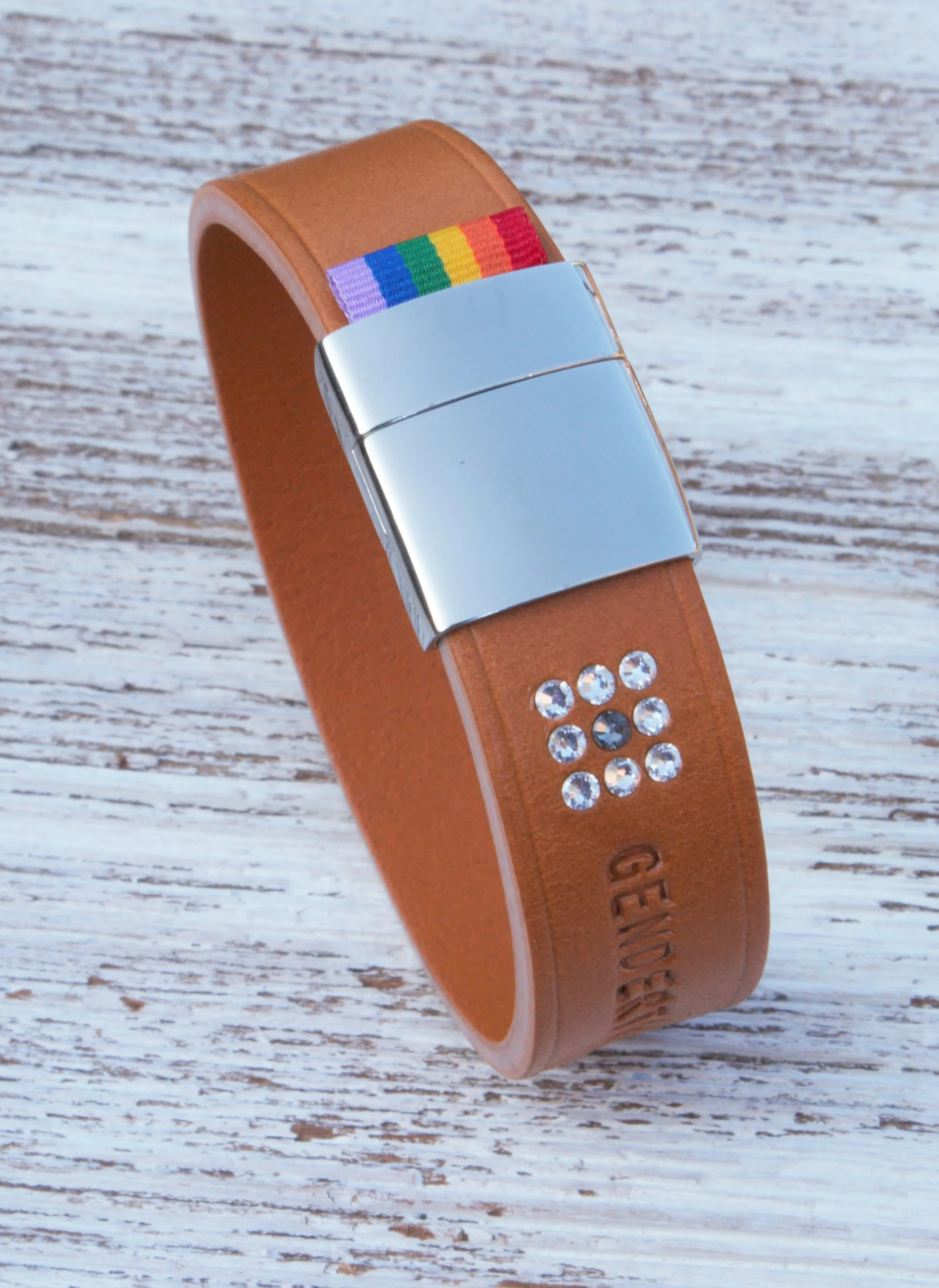 GENDERTAG Tan Leather Pride Straight in a Relationship Matrix Bracelet LGBTQ+ Jewellery - handmade in the UK