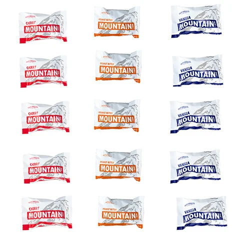 Mountain Bar Variety Pack of 15 (5 Vanilla, 5 Cherry, 5 Peanut Butter)