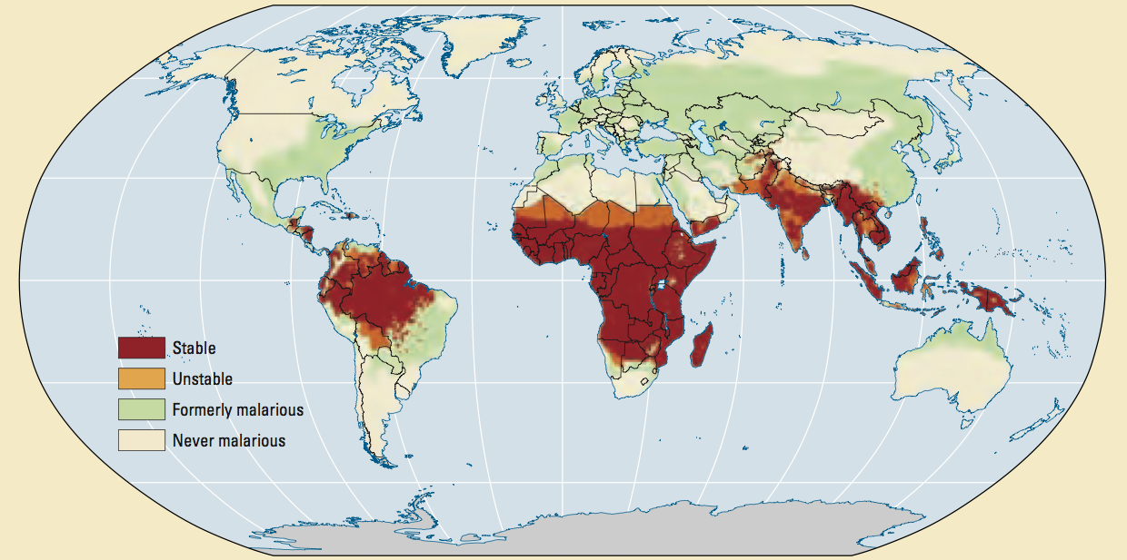 World Map of past and current Malaria prevalence – World Development Report .