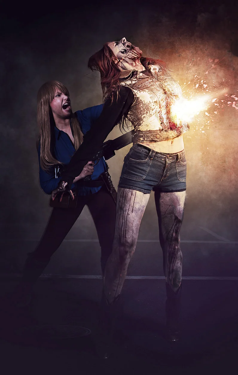Core Set Card: The Execution (with model: Maridah ) Zombie model and voice over artist for Steam Tabletop Game: Z. Year One © Downward Viral.