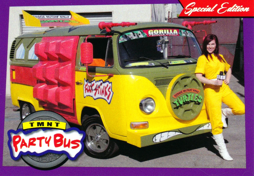 Trading Card : April O'Neil w/ the TMNT Turtle Van Client: Jason Ybarra at Phoenix Comicon Sponsors: Pizza People Pub and Samurai Comics Photographer: Brad Hansen Cosplay Jumpsuit Designer: J. Lance Moose