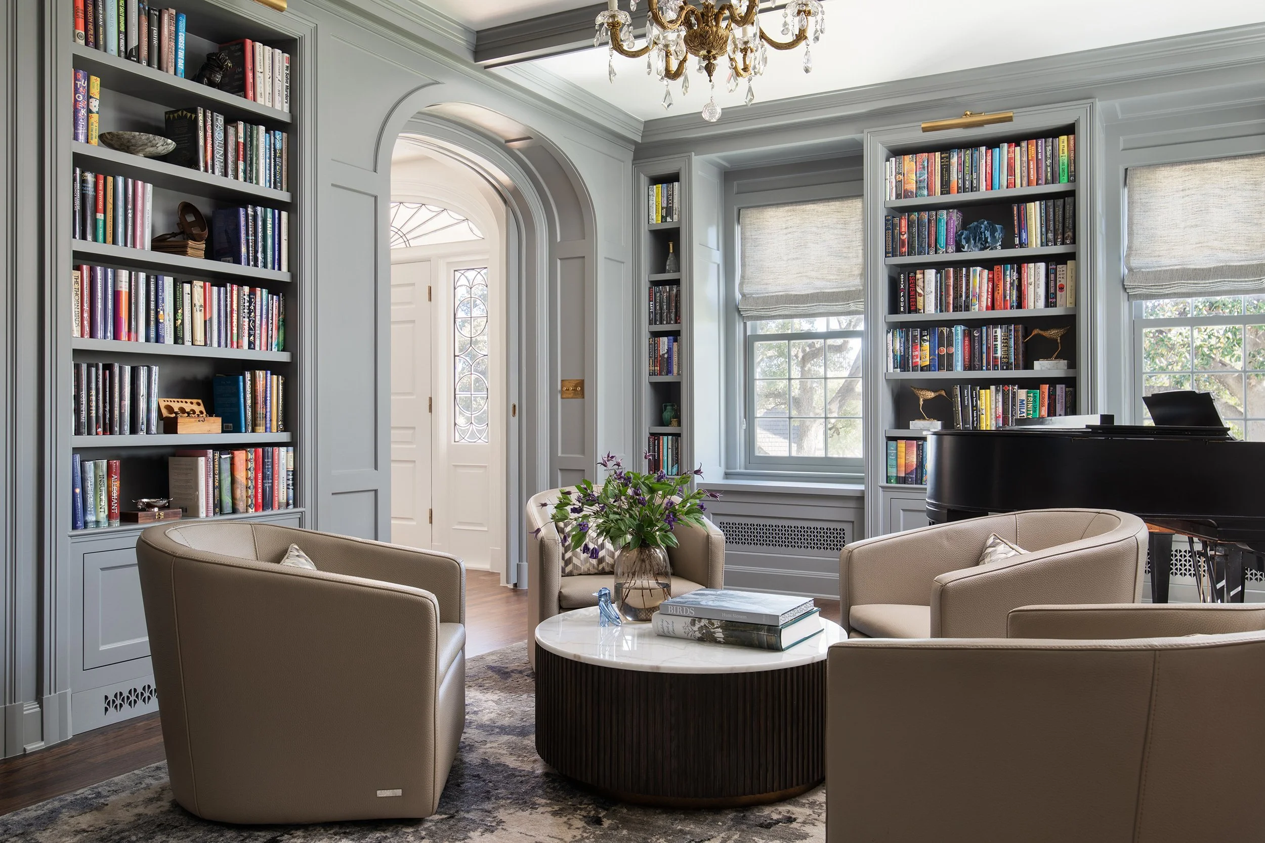 Old Enfield Estate library room by Grasso Gay Architects and built by Messer Design + Construction, residential photography by Avery Nicole Photography and located in Old Enfield Neighborhood in Austin, Texas