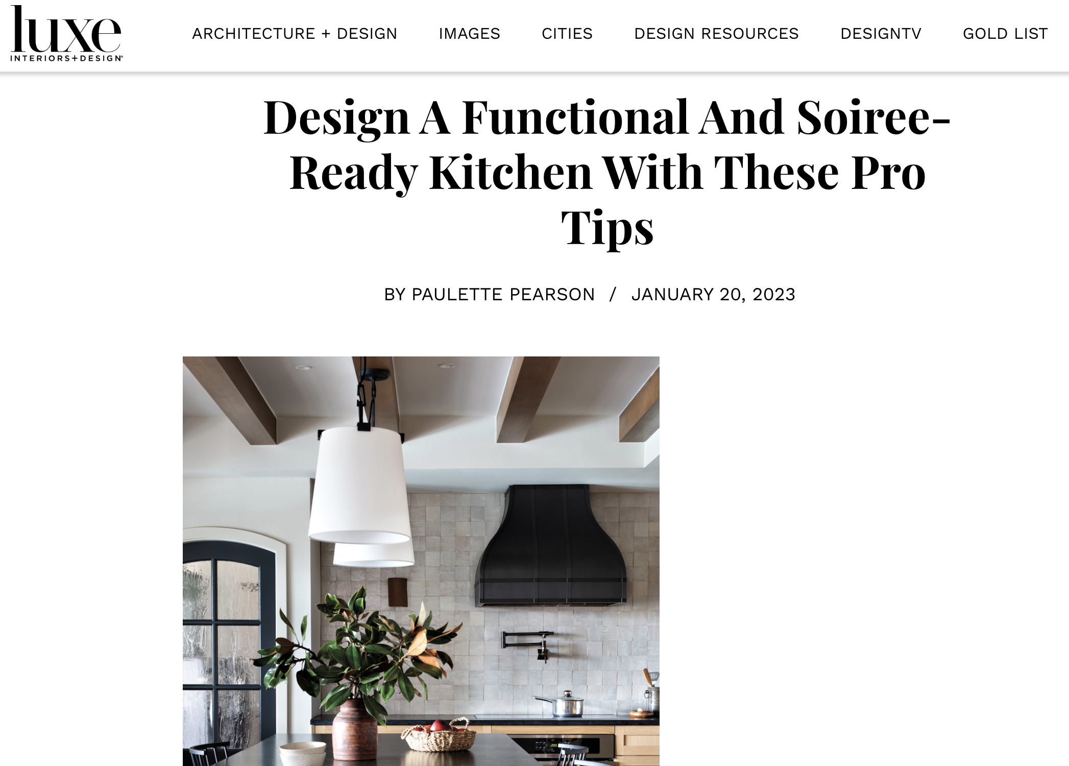 Luxe Magazine tearsheet 2023 featuring Austin, Texas kitchen by Sarah Stacey Interior Design, photography by Avery Nicole Photography