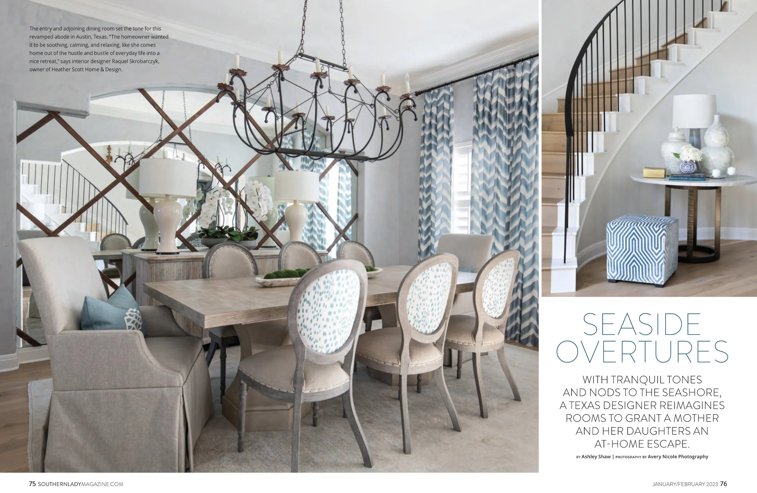 Southern Lady Magazine tearsheet 2023 featuring Austin, Texas home by Heather Scott Home & Design, photography by Avery Nicole Photography