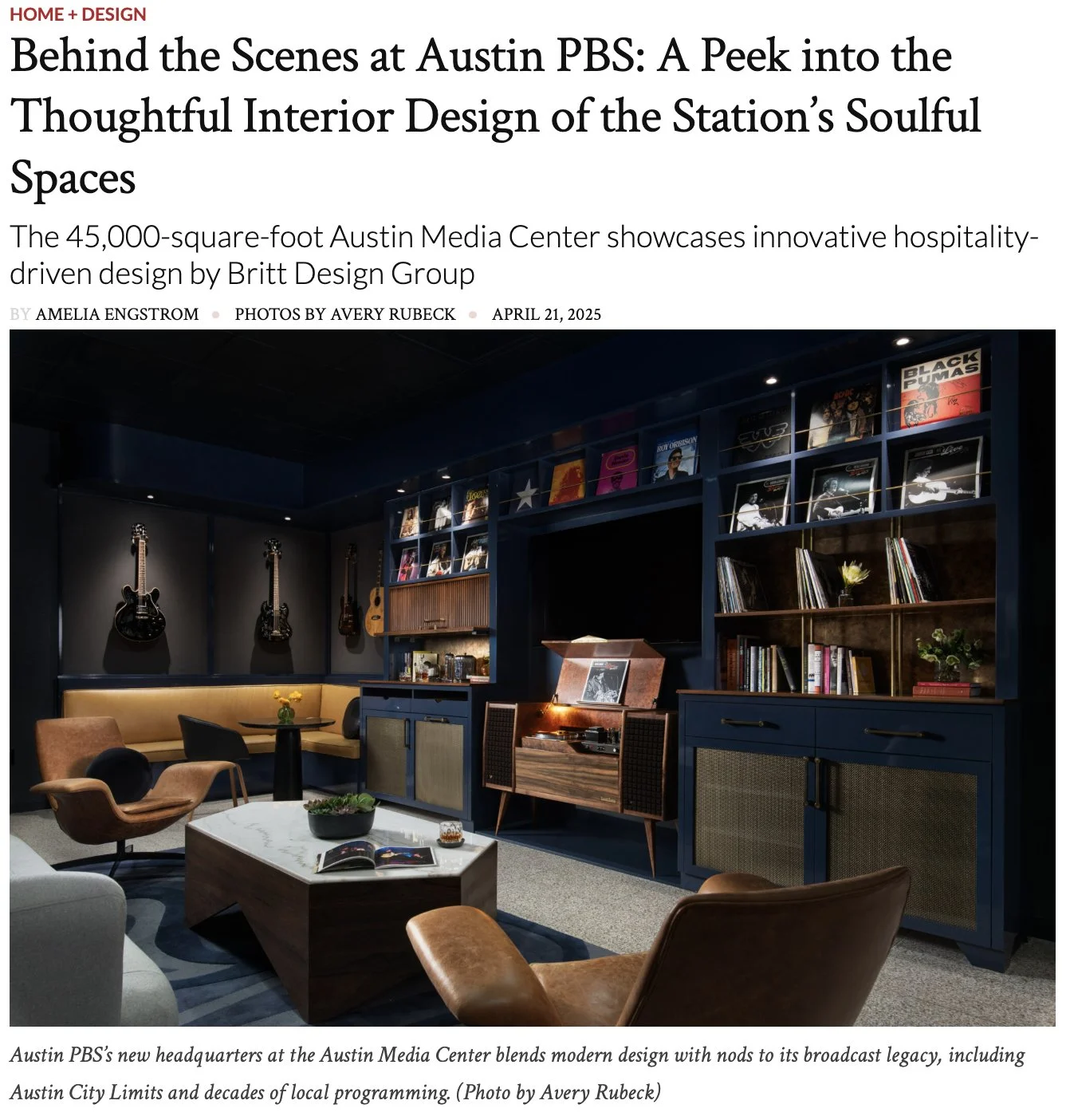Tribeza Magazine 2025 tearsheet featuring Austin PBS & ACl Live headquarters by Britt Design Group, photography by Avery Nicole Photography