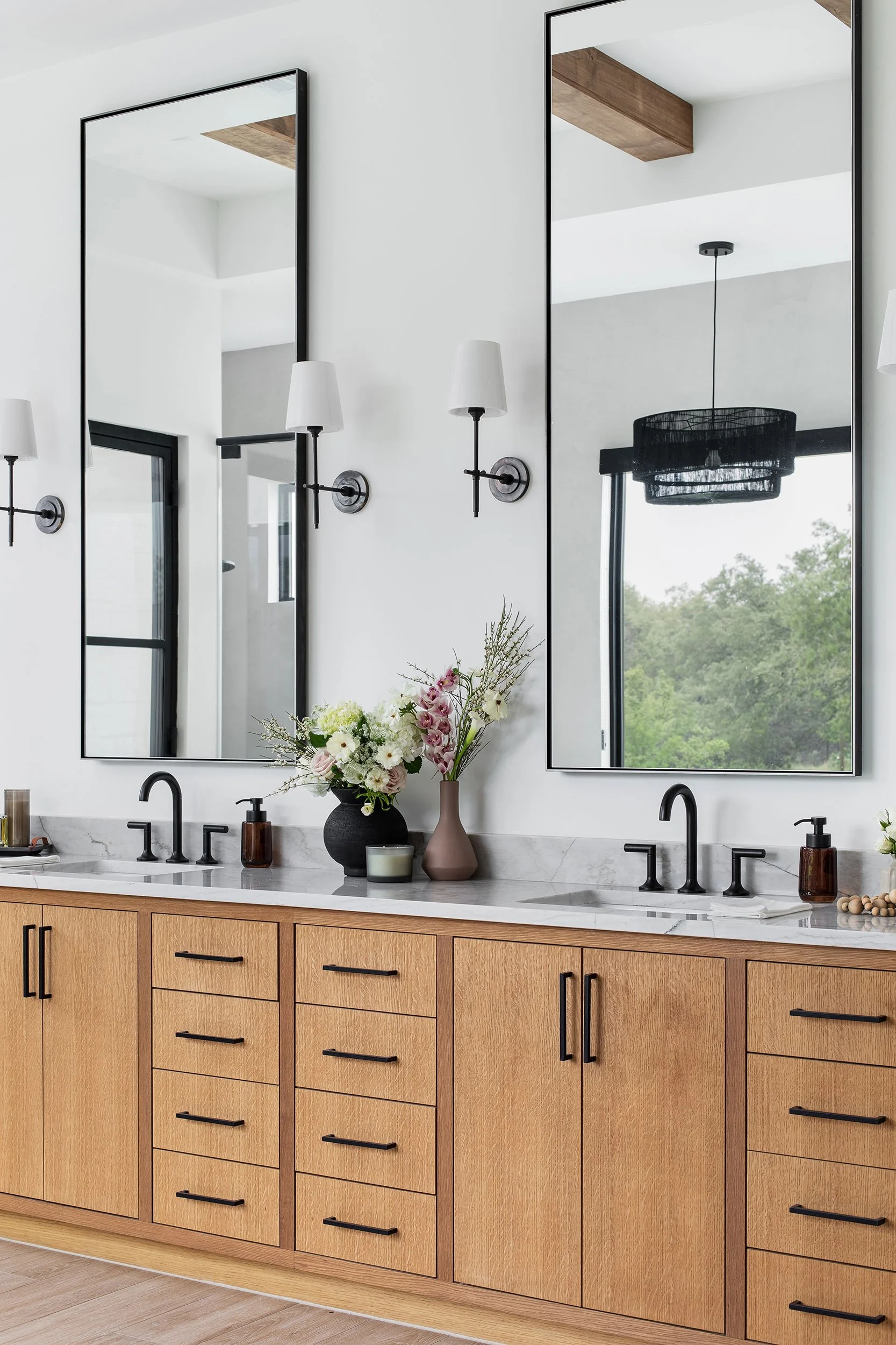 Primary bathroom from the Barton Creek New Construction project, designed by Urbane Design, Austin Texas, photography by Avery Nicole Photography